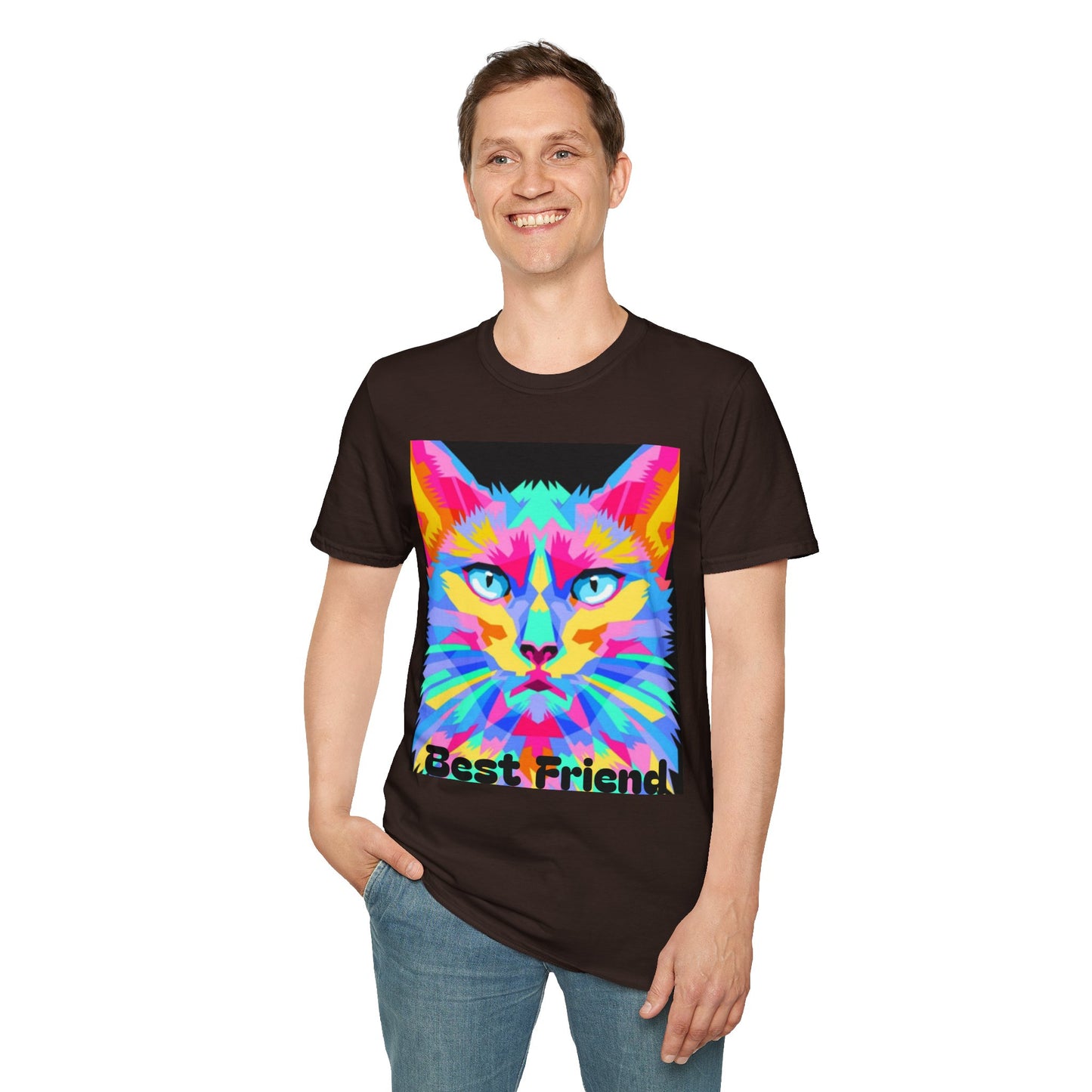 Colorful Pop Art Cat T-Shirt — "Best Friend" Graphic Tee