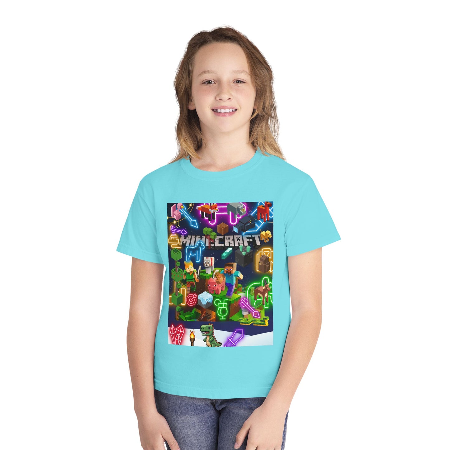 Minecraft & Roblox Neon Kids Tee — Youth Gaming Graphic Shirt
