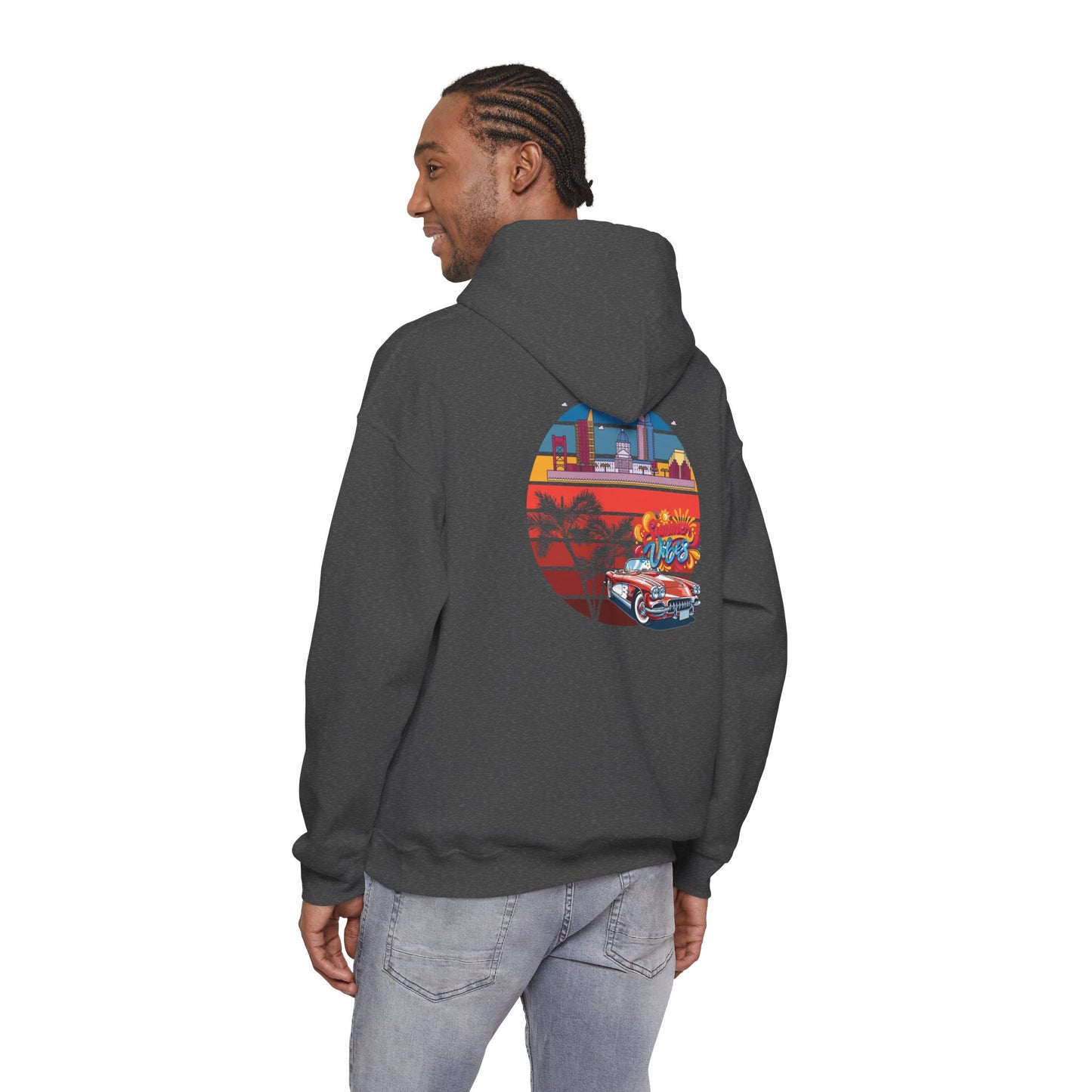 Los Angeles Retro Surf Hoodie — Vintage Sunset Car & Palm Tree Sweatshirt