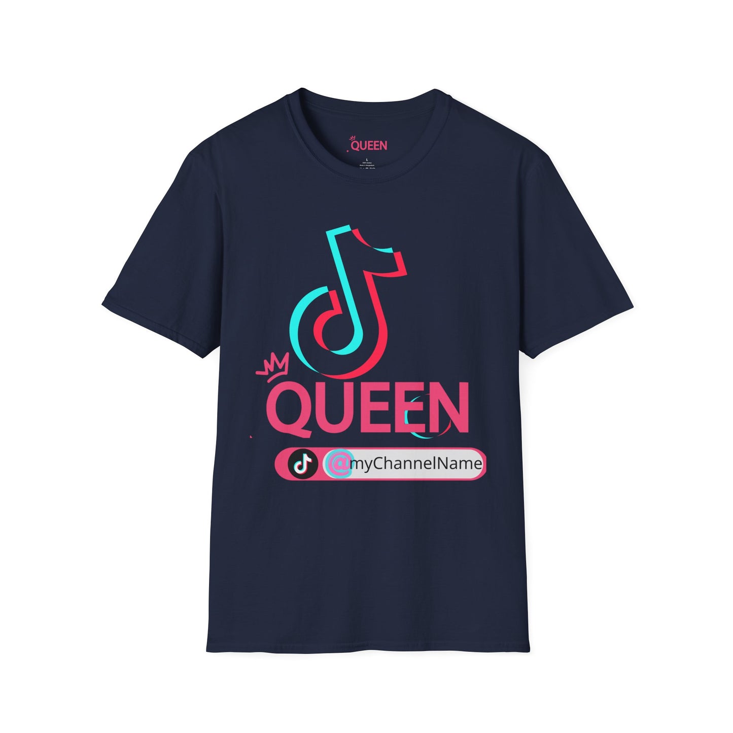 TikTok Queen Graphic T-Shirt — Personalized Channel Name, 'New Day New Start' Back Design