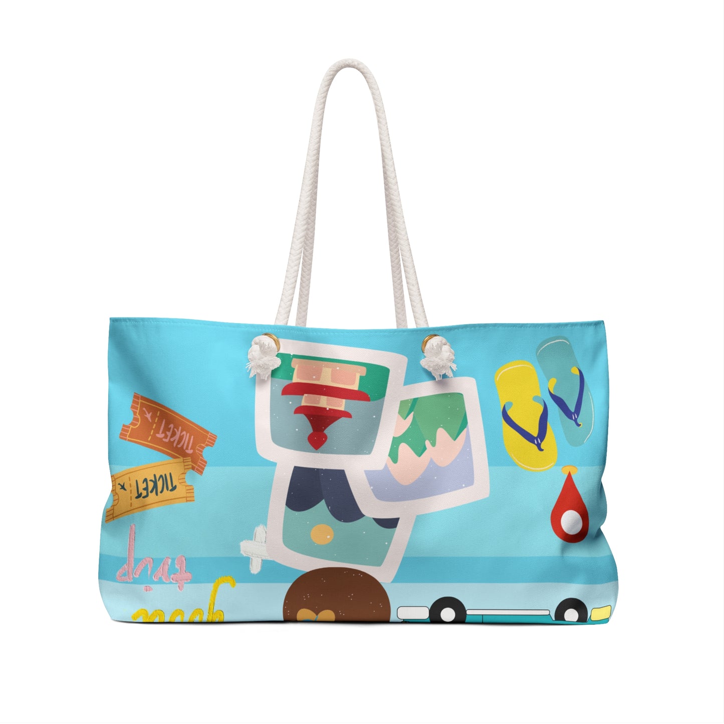 Beach Travel Weekender Summer Bag – Tropical Vacation Tote with Destination Sign & Flip Flop Design