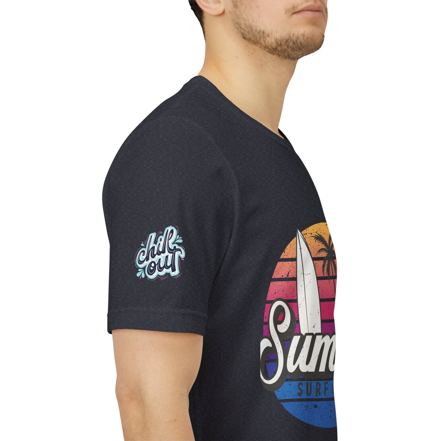 Summer Surf Tee – “Here Comes The Sun” Vintage Surfboard & Palm Graphic T-Shirt