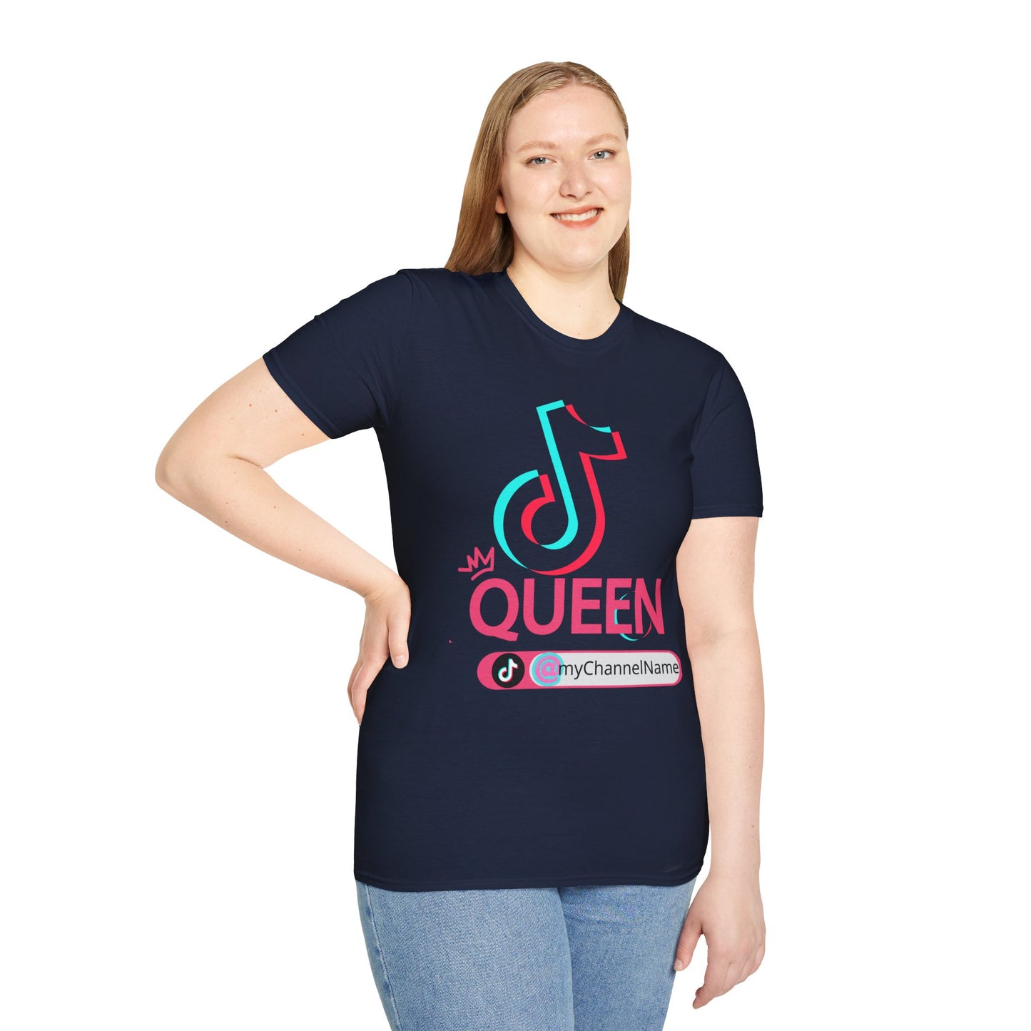 TikTok Queen Graphic T-Shirt — Personalized Channel Name, 'New Day New Start' Back Design