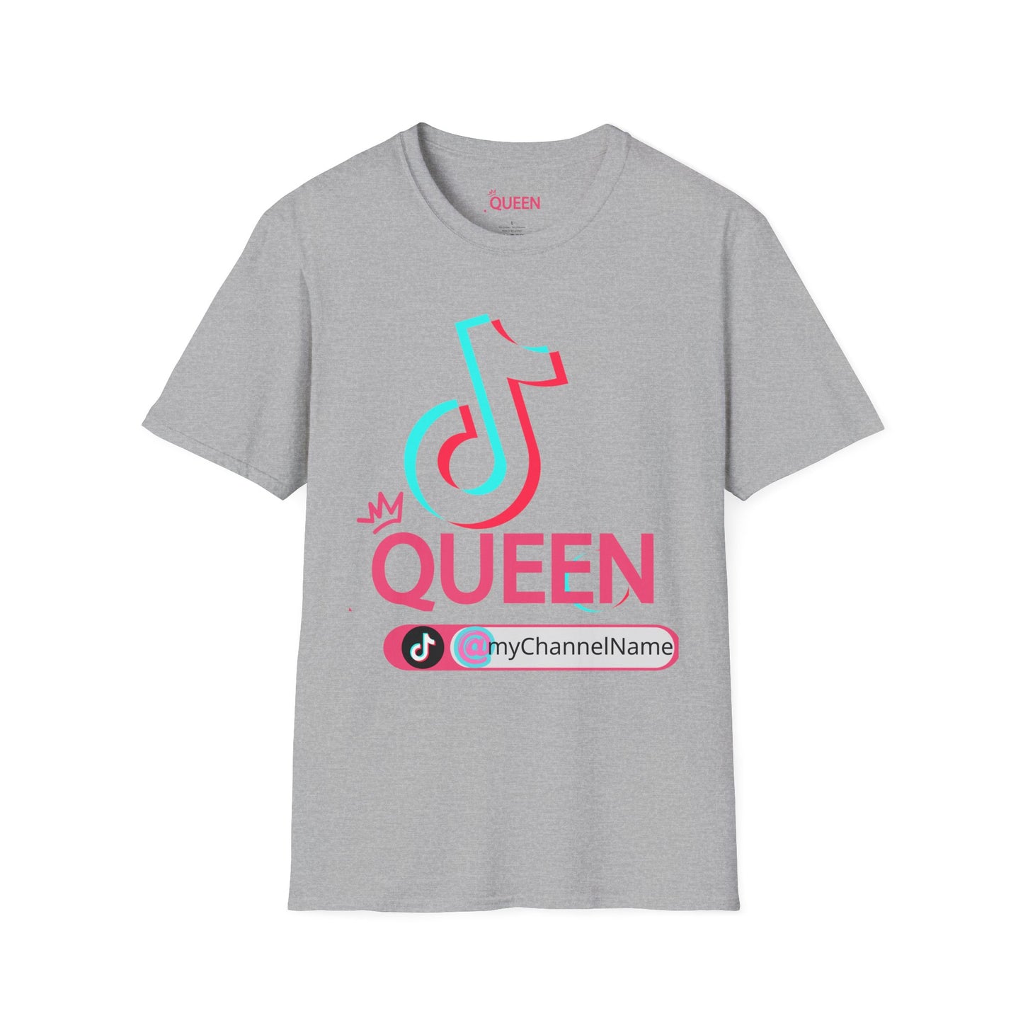TikTok Queen Graphic T-Shirt — Personalized Channel Name, 'New Day New Start' Back Design