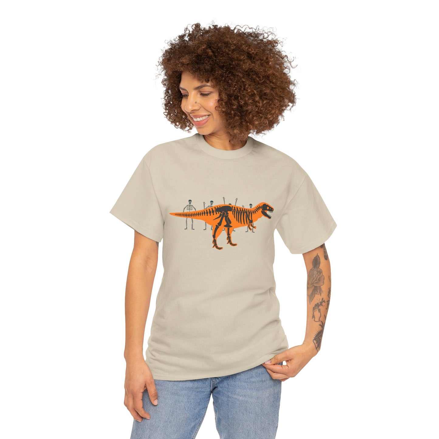 Dinosaur Graphic Tee — Retro Neon T-Rex & Skeleton Shirt