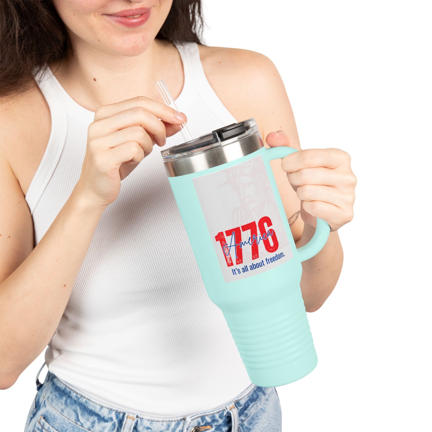40oz Insulated Travel Mug — American Flag Patriotic Stainless Steel Tumbler