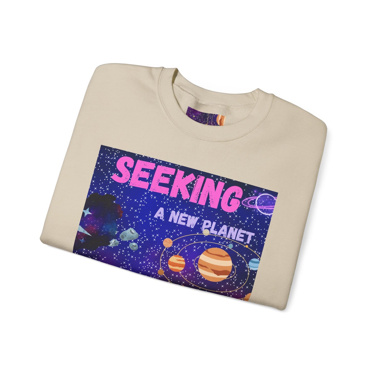 Space Crewneck Sweatshirt — “Seeking a New Planet for Life” Astronaut Graphic