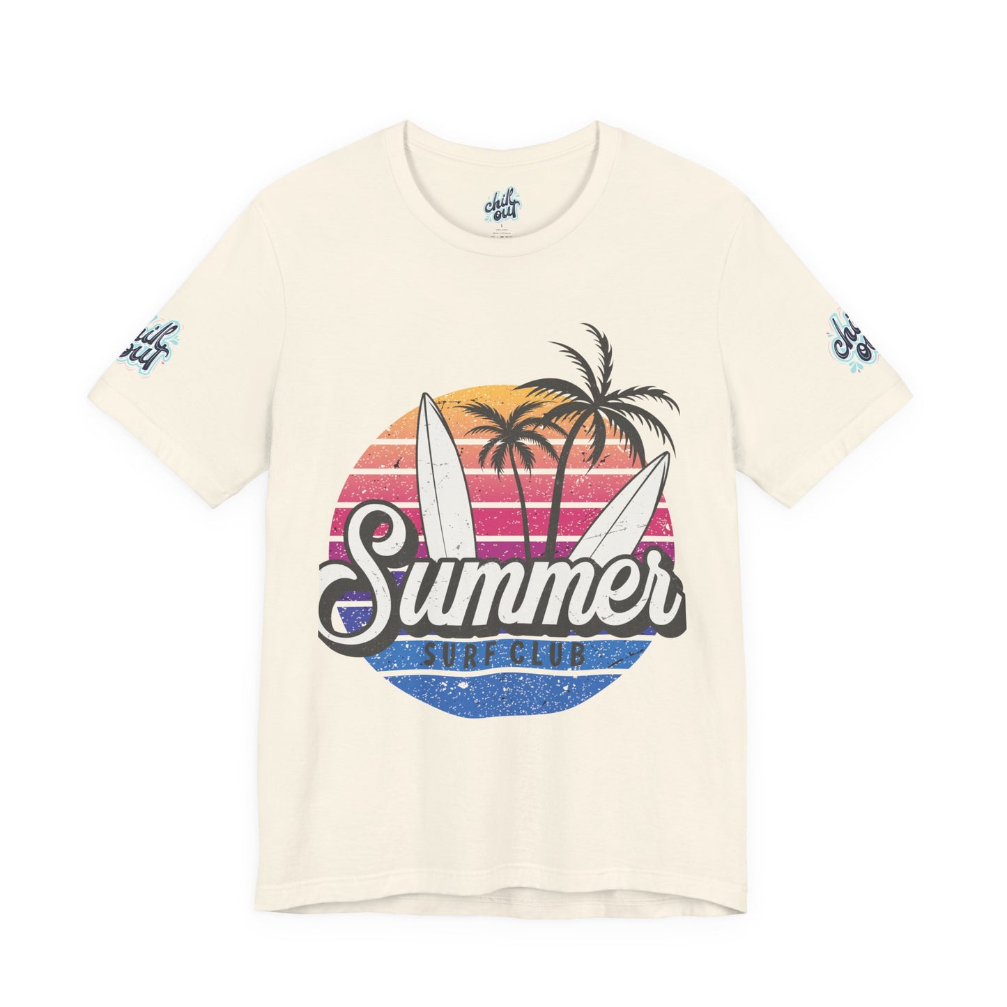 Summer Surf Tee – “Here Comes The Sun” Vintage Surfboard & Palm Graphic T-Shirt