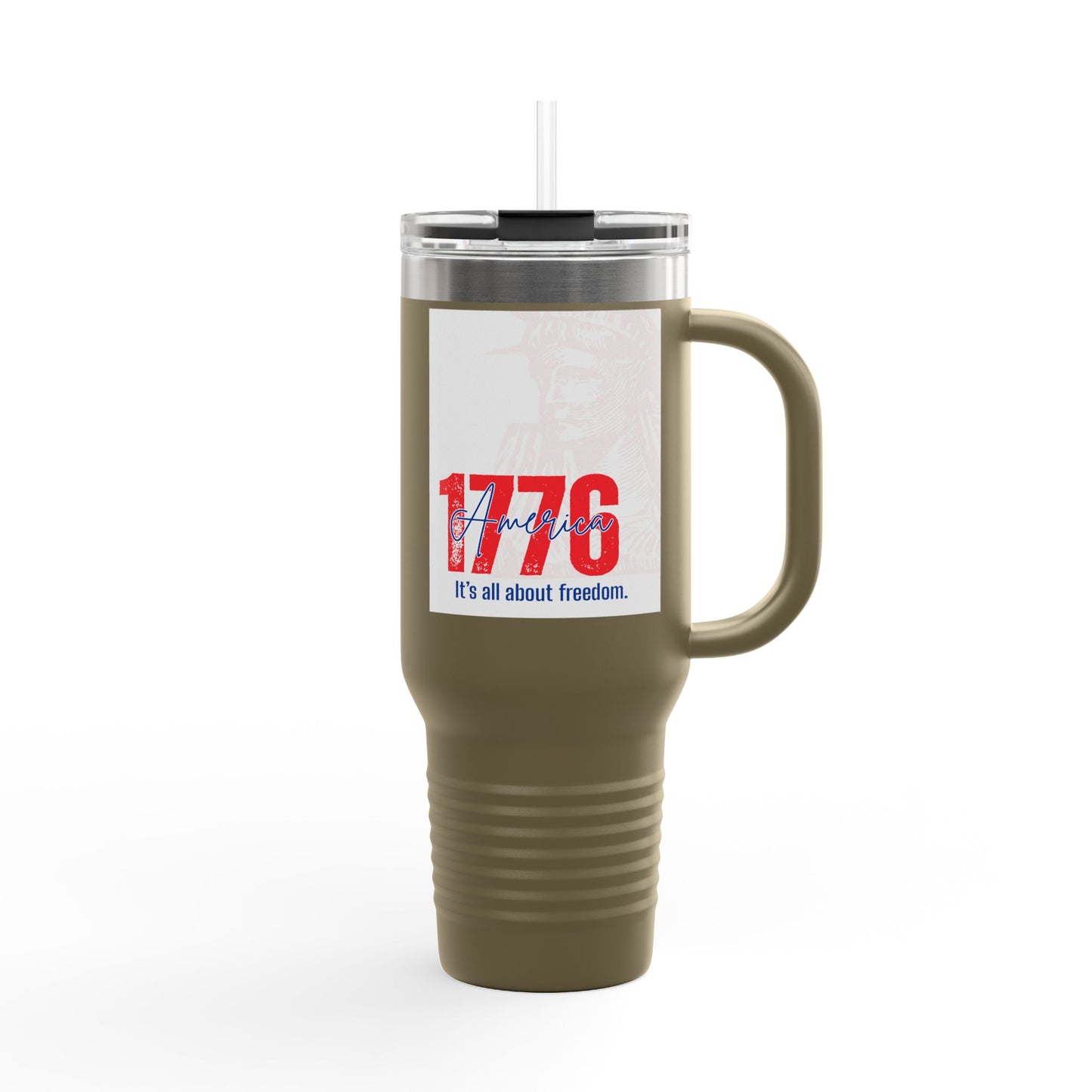40oz Insulated Travel Mug — American Flag Patriotic Stainless Steel Tumbler