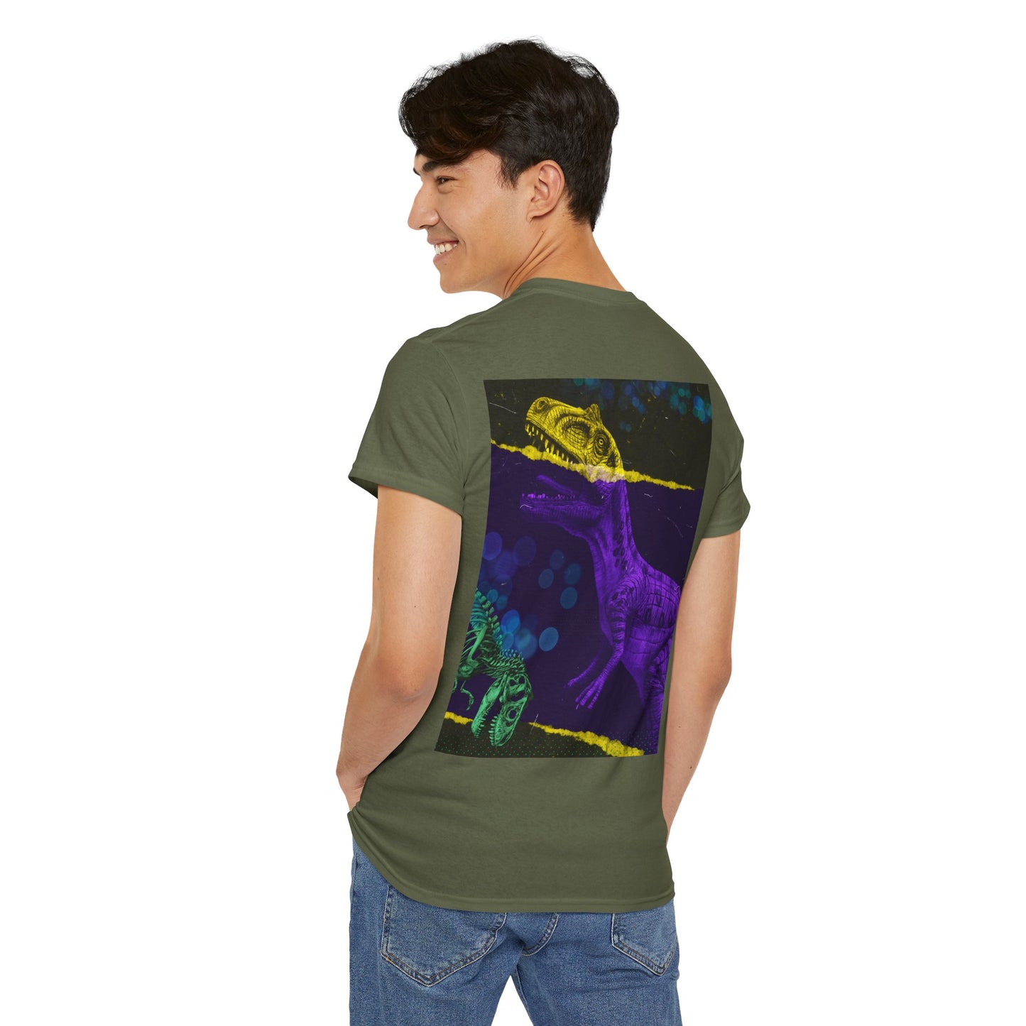 Dinosaur Graphic Tee — Retro Neon T-Rex & Skeleton Shirt