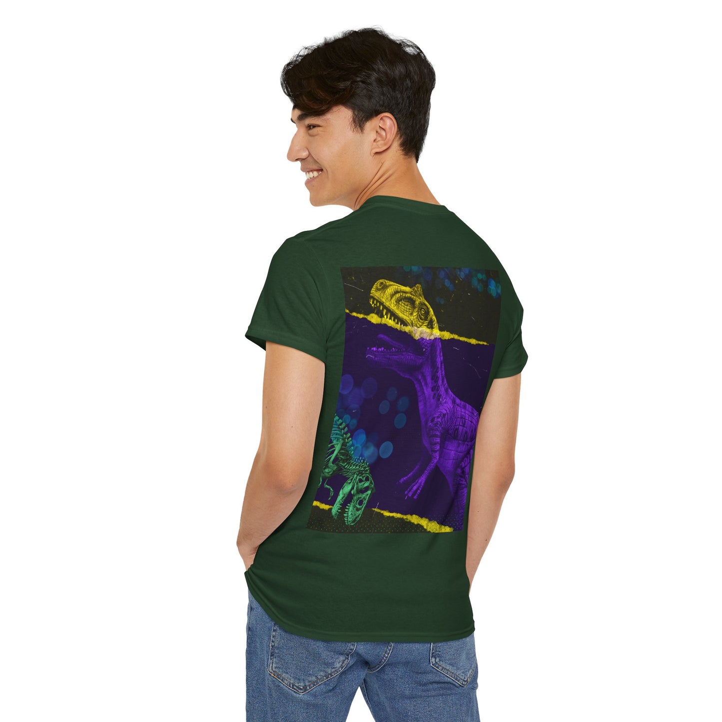 Dinosaur Graphic Tee — Retro Neon T-Rex & Skeleton Shirt