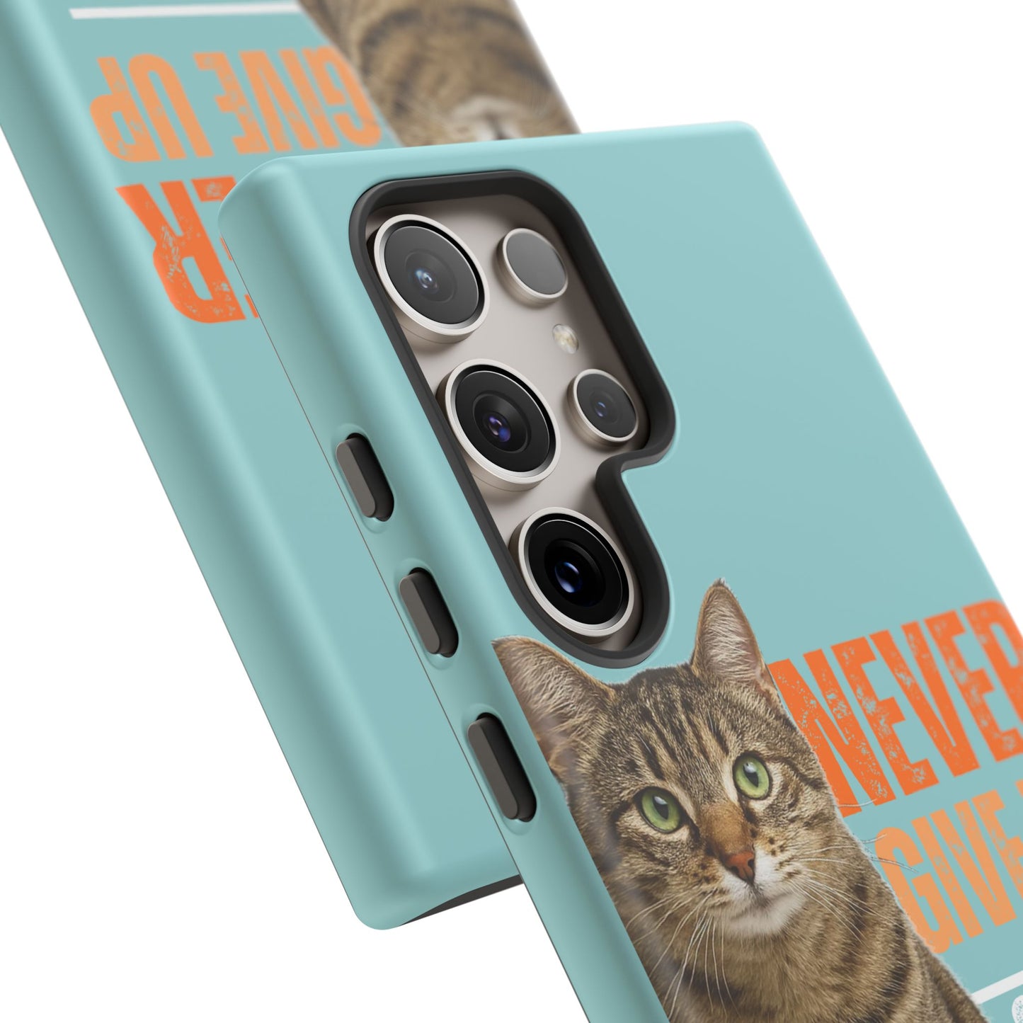 Cat Phone Case — "Never Give Up On Me" Inspirational Protective Case