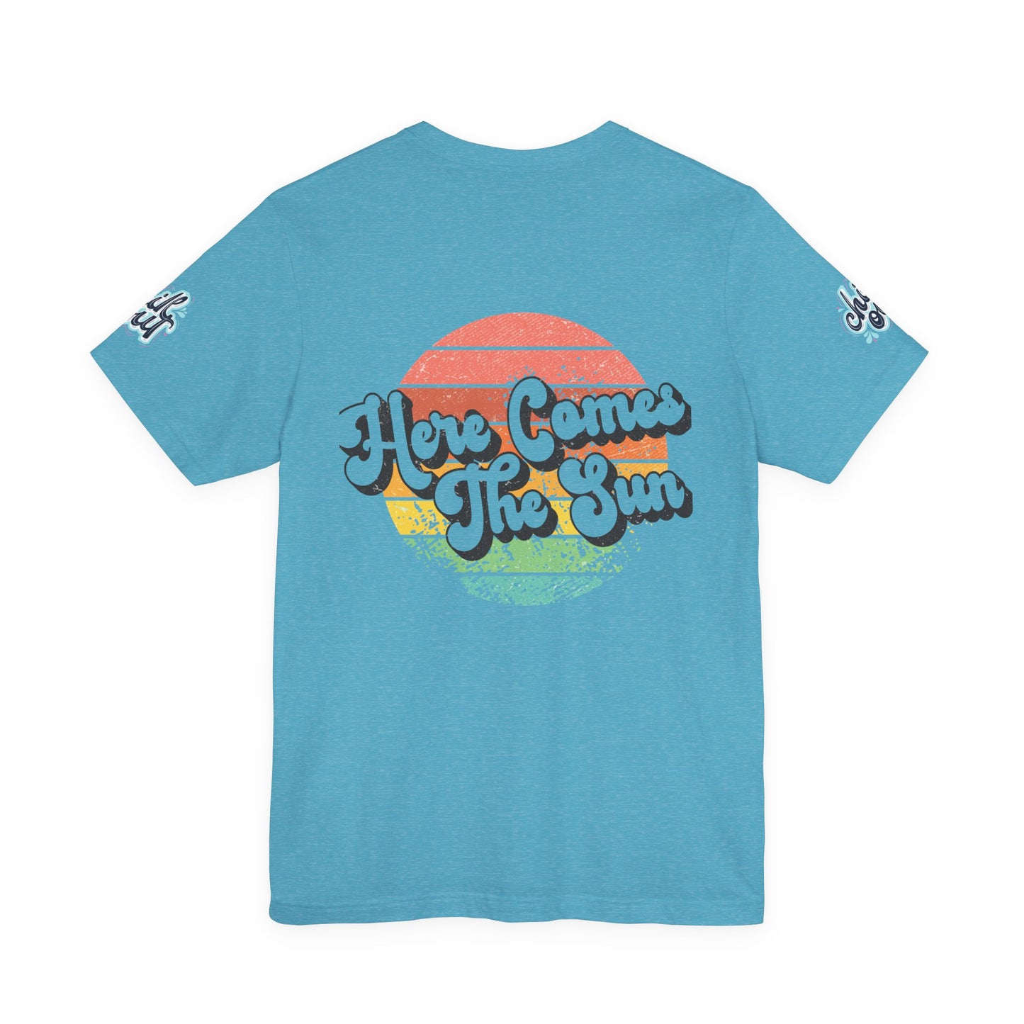 Summer Surf Tee – “Here Comes The Sun” Vintage Surfboard & Palm Graphic T-Shirt