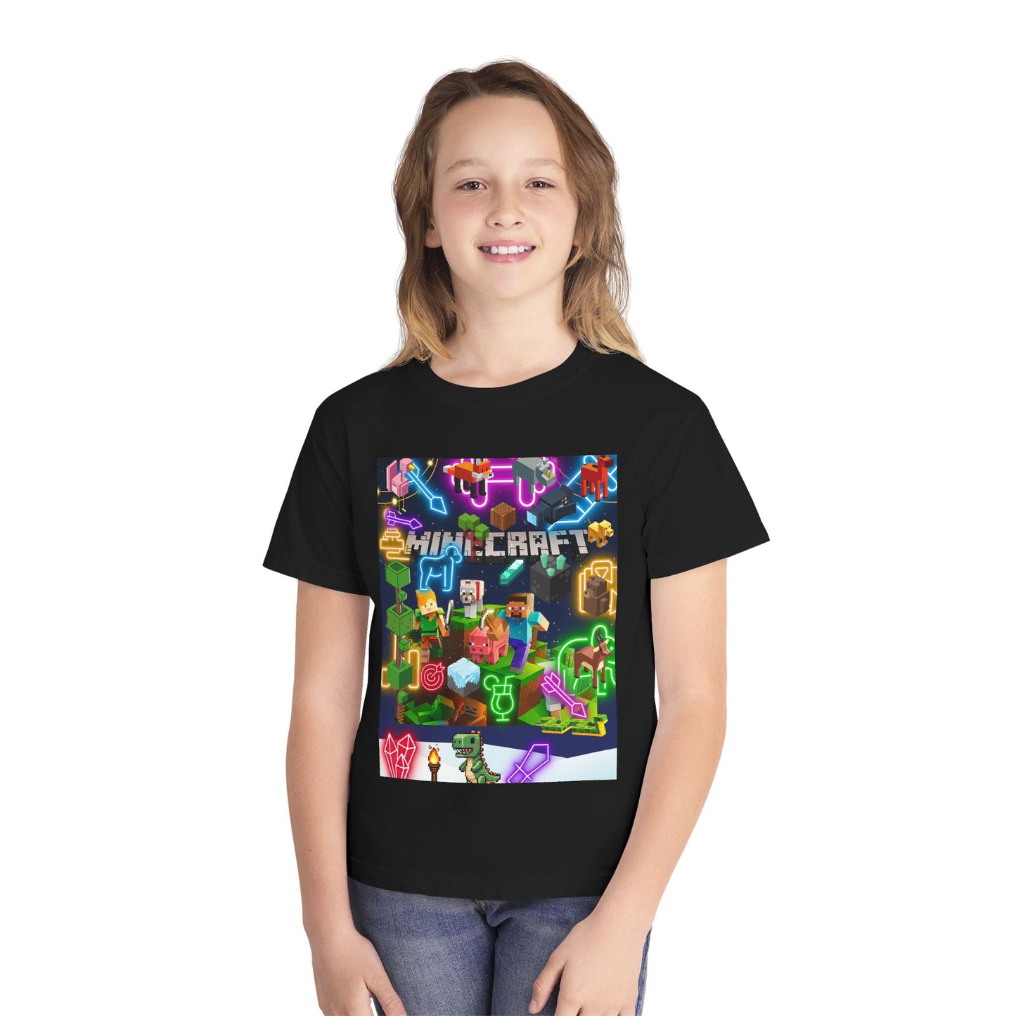 Minecraft & Roblox Neon Kids Tee — Youth Gaming Graphic Shirt