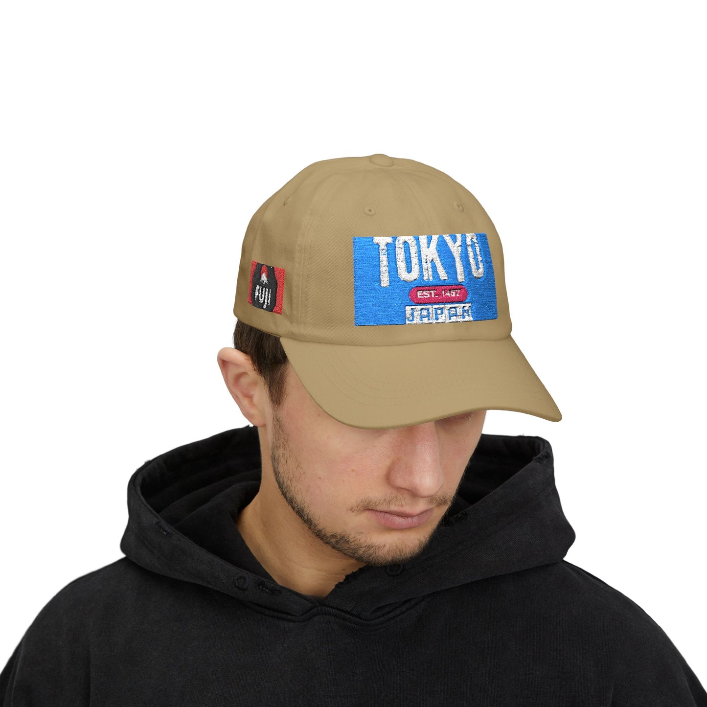 Tokyo Retro Patch Dad Cap – White Embroidered Travel Baseball Hat