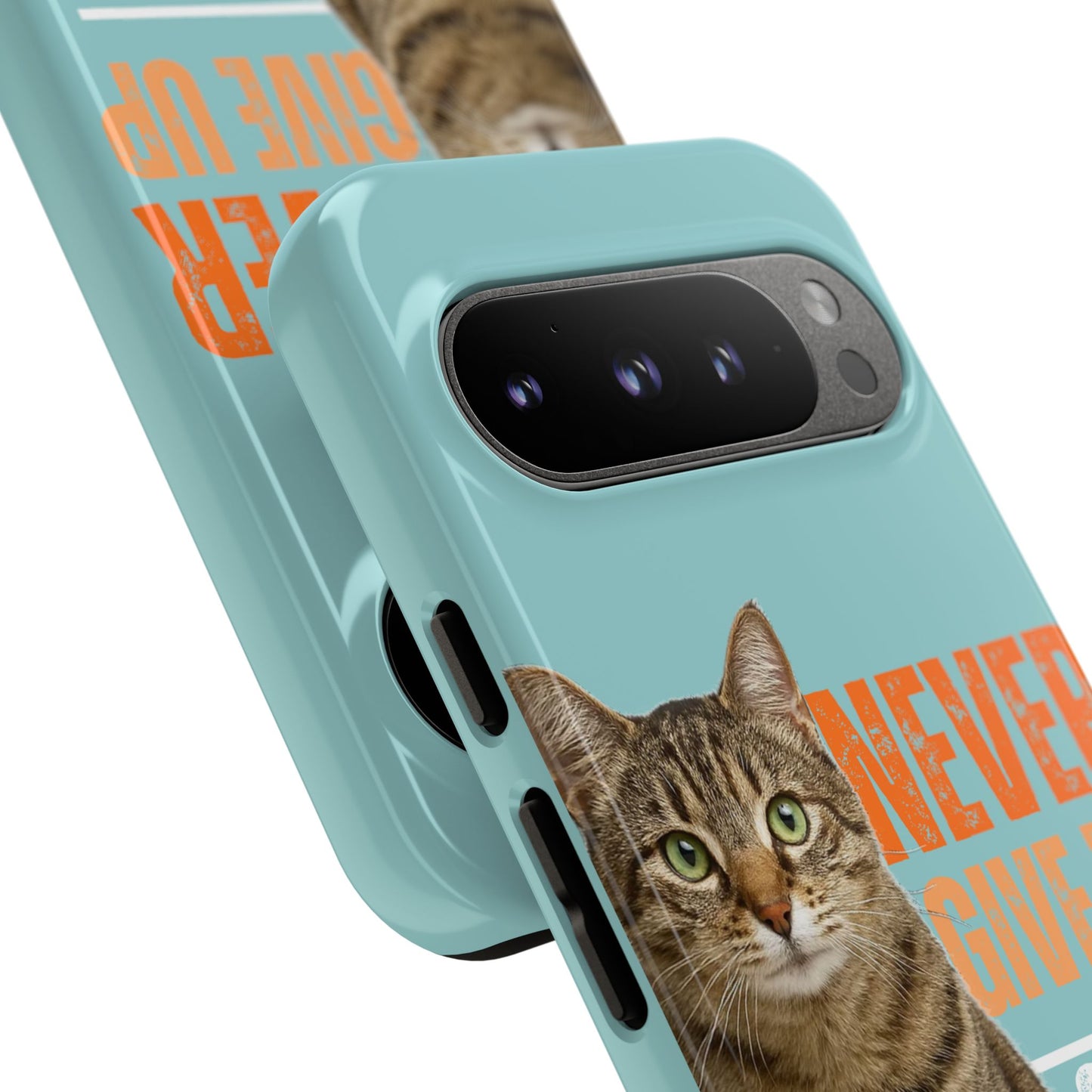 Cat Phone Case — "Never Give Up On Me" Inspirational Protective Case