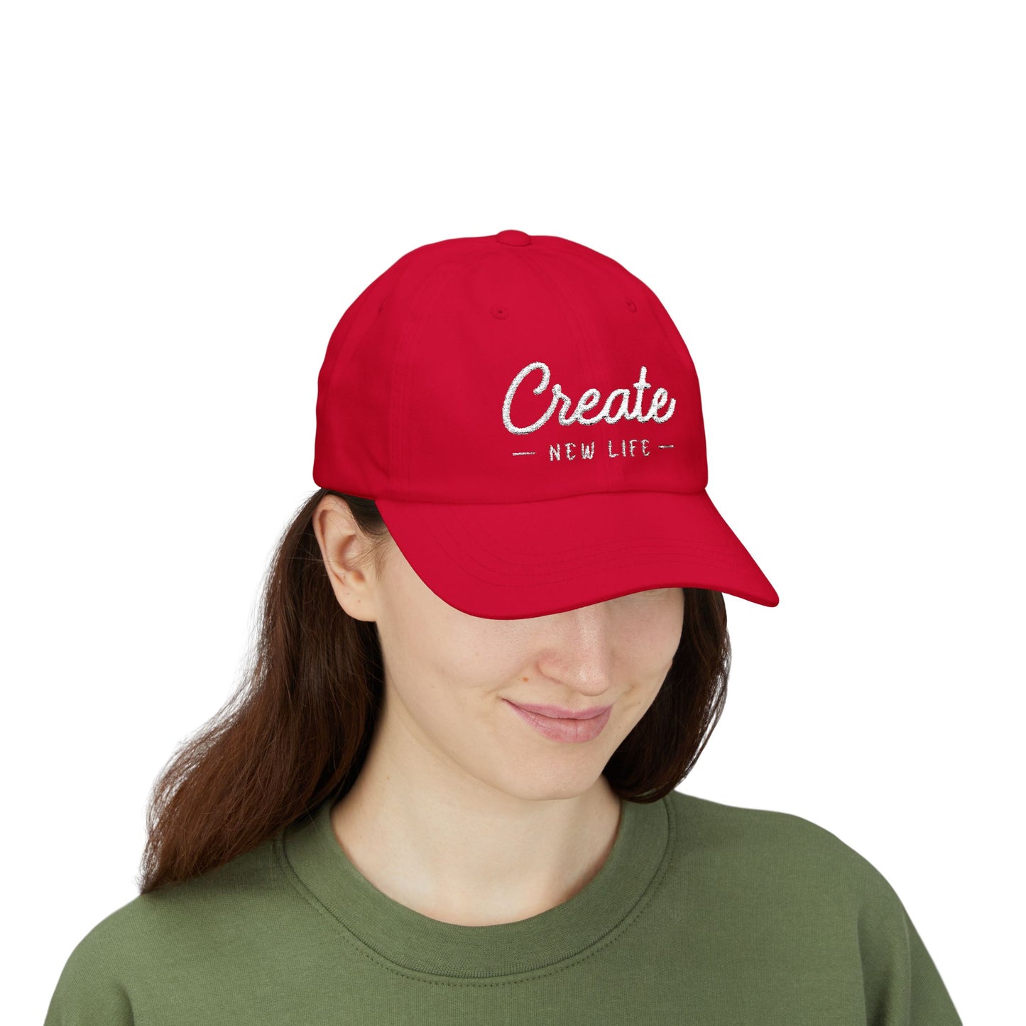 Create New Life — Embroidered White Baseball Cap for Regular Use