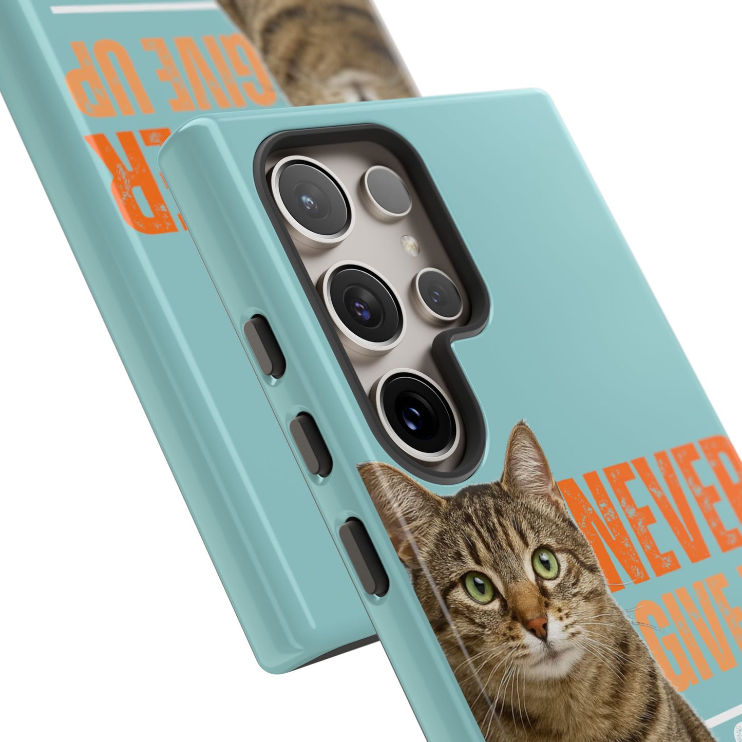 Cat Phone Case — "Never Give Up On Me" Inspirational Protective Case