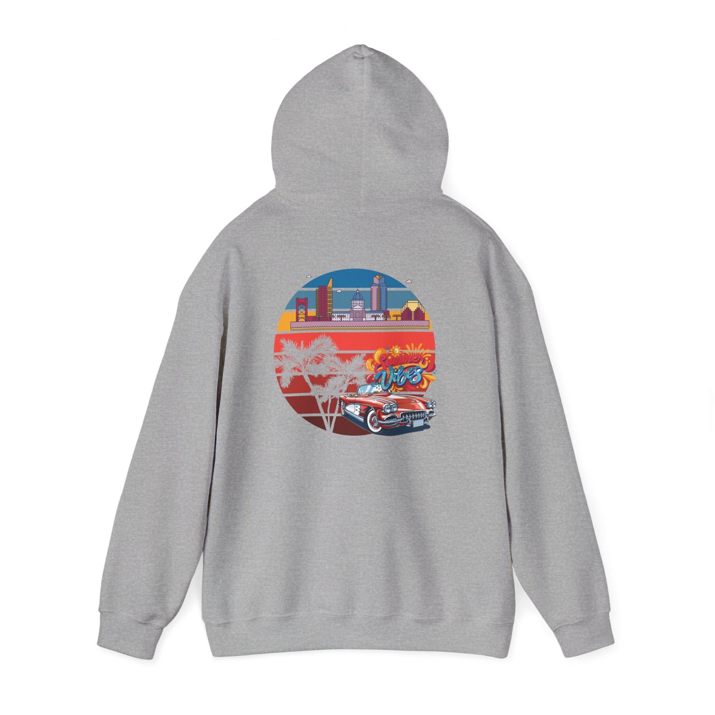 Los Angeles Retro Surf Hoodie — Vintage Sunset Car & Palm Tree Sweatshirt