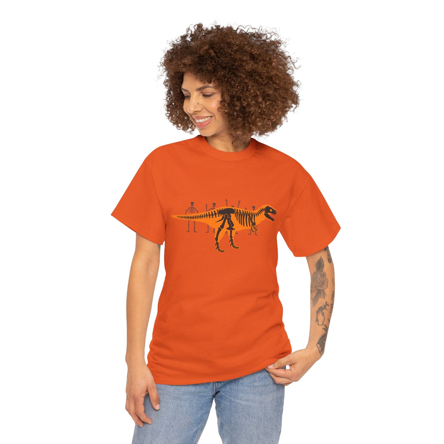 Dinosaur Graphic Tee — Retro Neon T-Rex & Skeleton Shirt