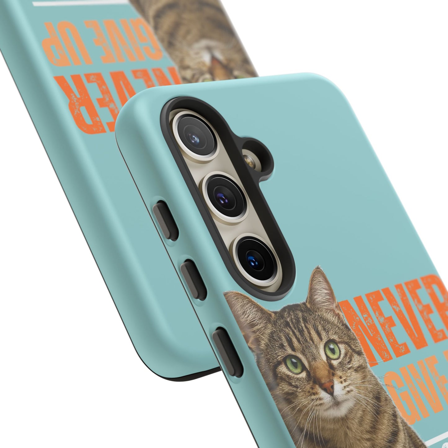 Cat Phone Case — "Never Give Up On Me" Inspirational Protective Case