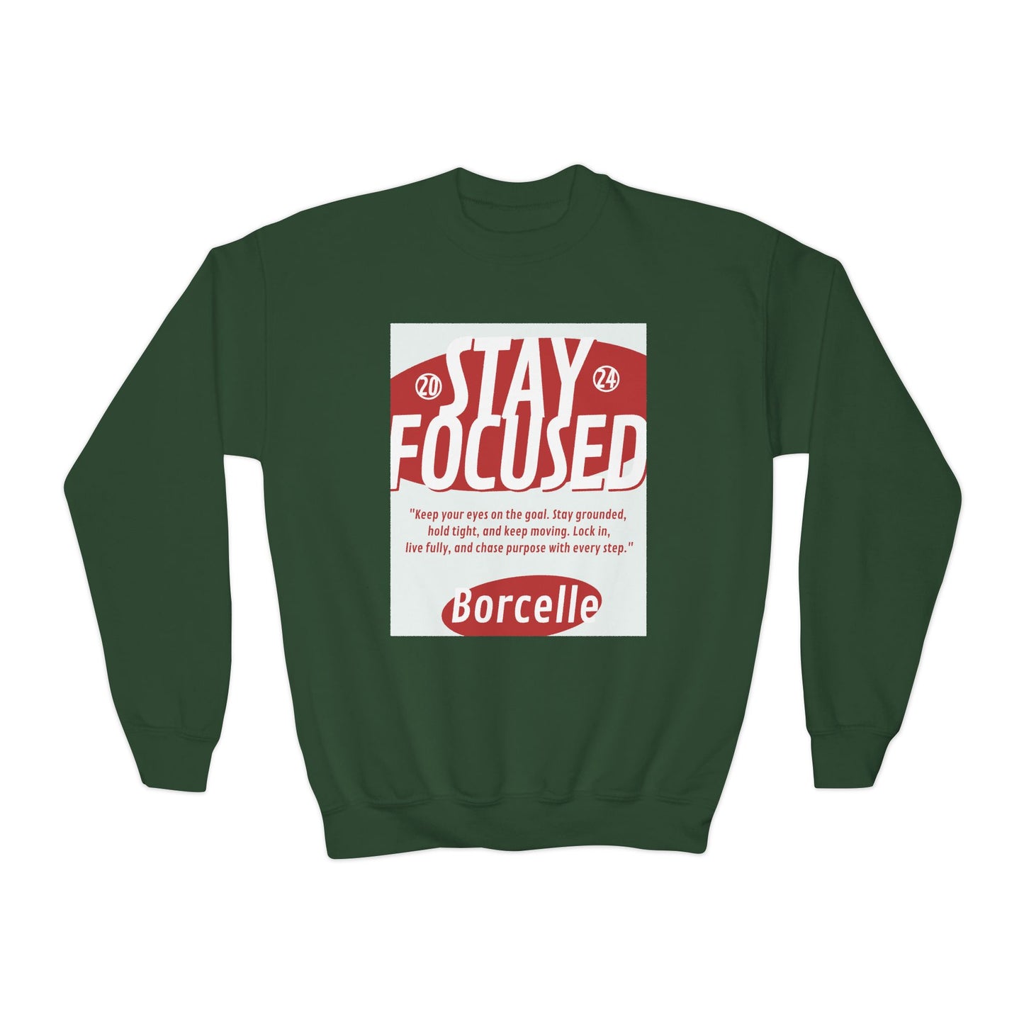 Youth Crewneck Sweatshirt — Stay Focused / Never Give Up Motivational Sweatshirt