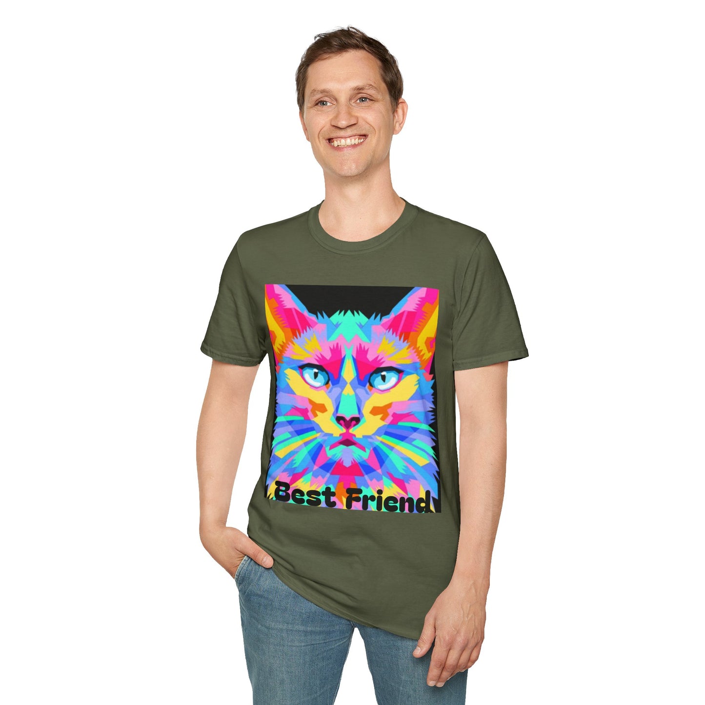 Colorful Pop Art Cat T-Shirt — "Best Friend" Graphic Tee
