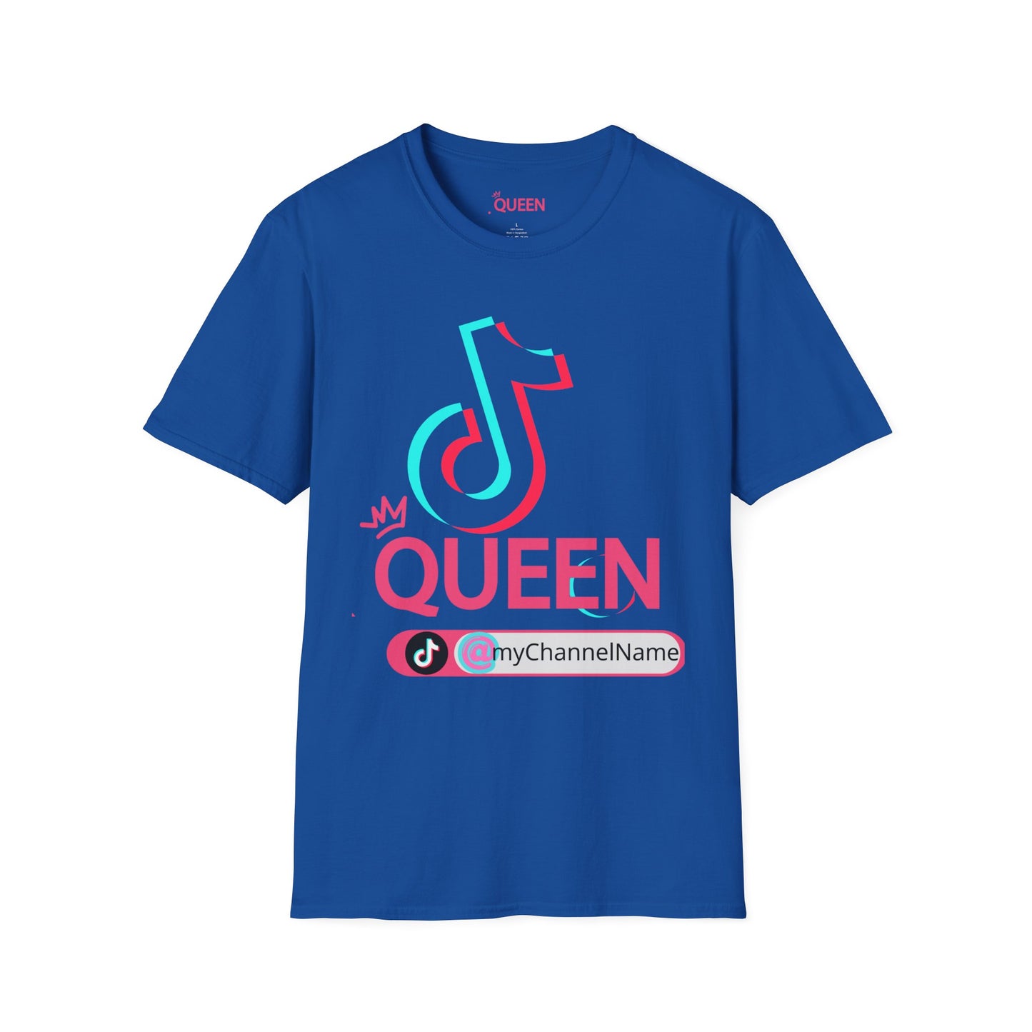TikTok Queen Graphic T-Shirt — Personalized Channel Name, 'New Day New Start' Back Design