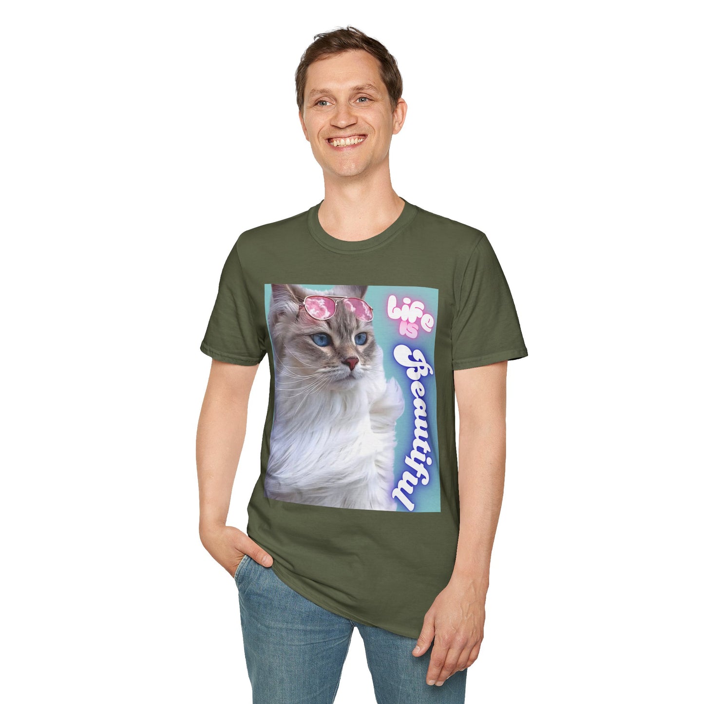 Life Is Beautiful Cat T-Shirt — Inspirational Cat Graphic Tee