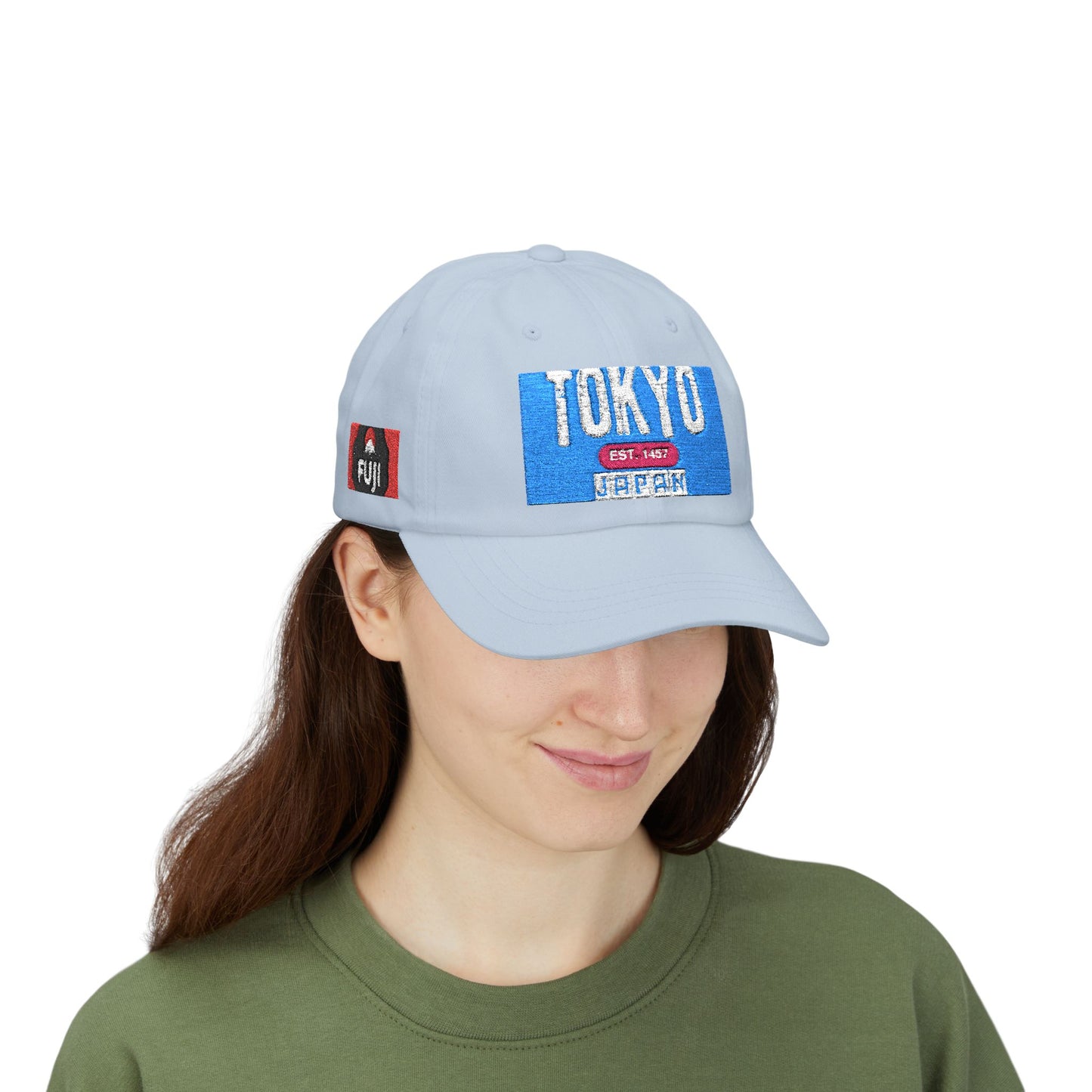 Tokyo Retro Patch Dad Cap – White Embroidered Travel Baseball Hat