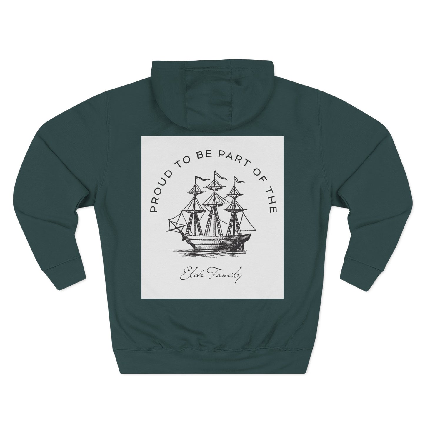 Three-Panel Fleece Hoodie — Vintage Ship Graphic & "Where Compassion Meets Action" Motivational Design