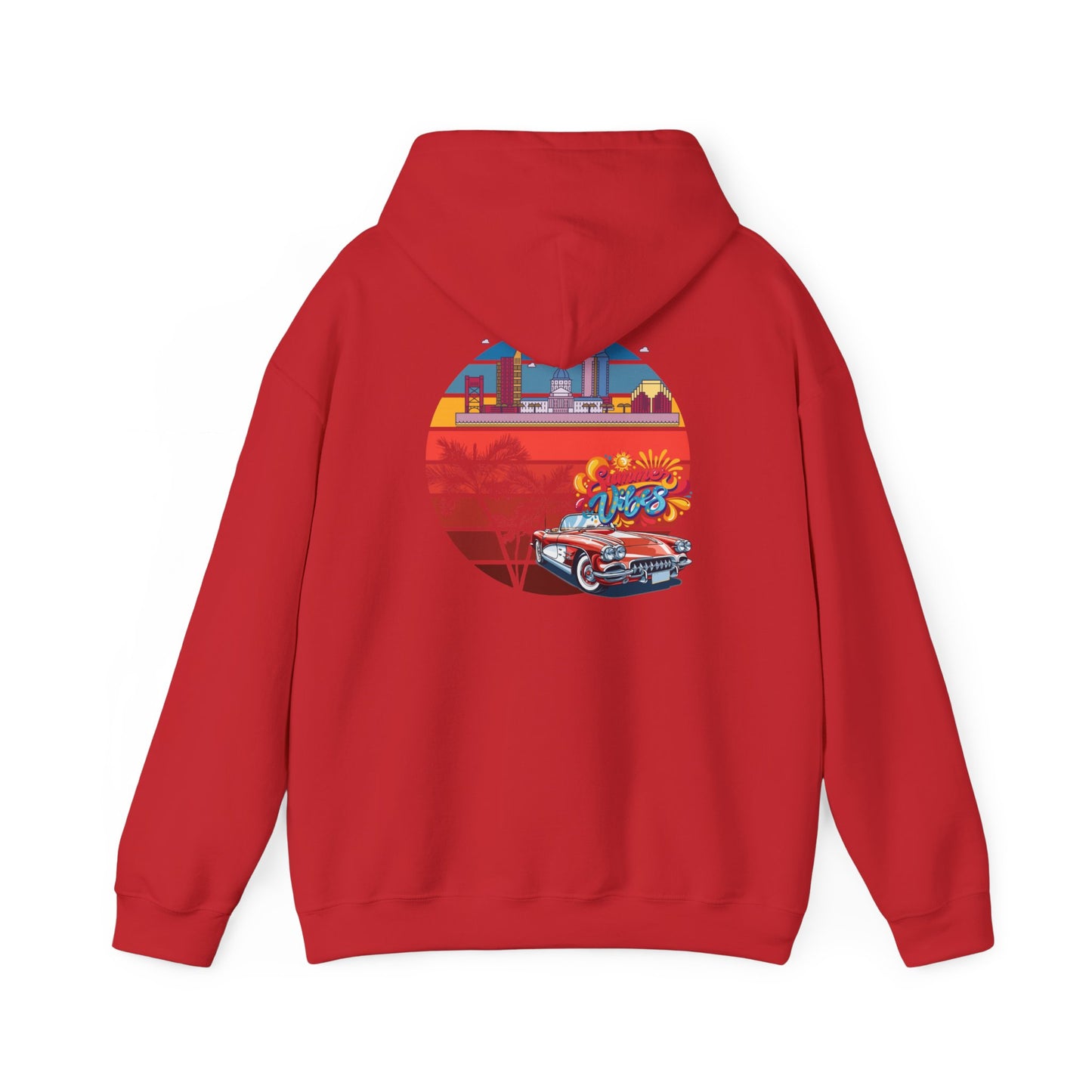 Los Angeles Retro Surf Hoodie — Vintage Sunset Car & Palm Tree Sweatshirt