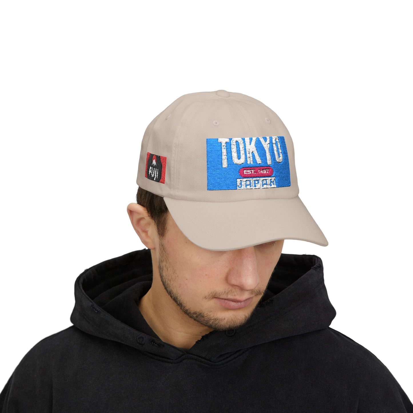 Tokyo Retro Patch Dad Cap – White Embroidered Travel Baseball Hat