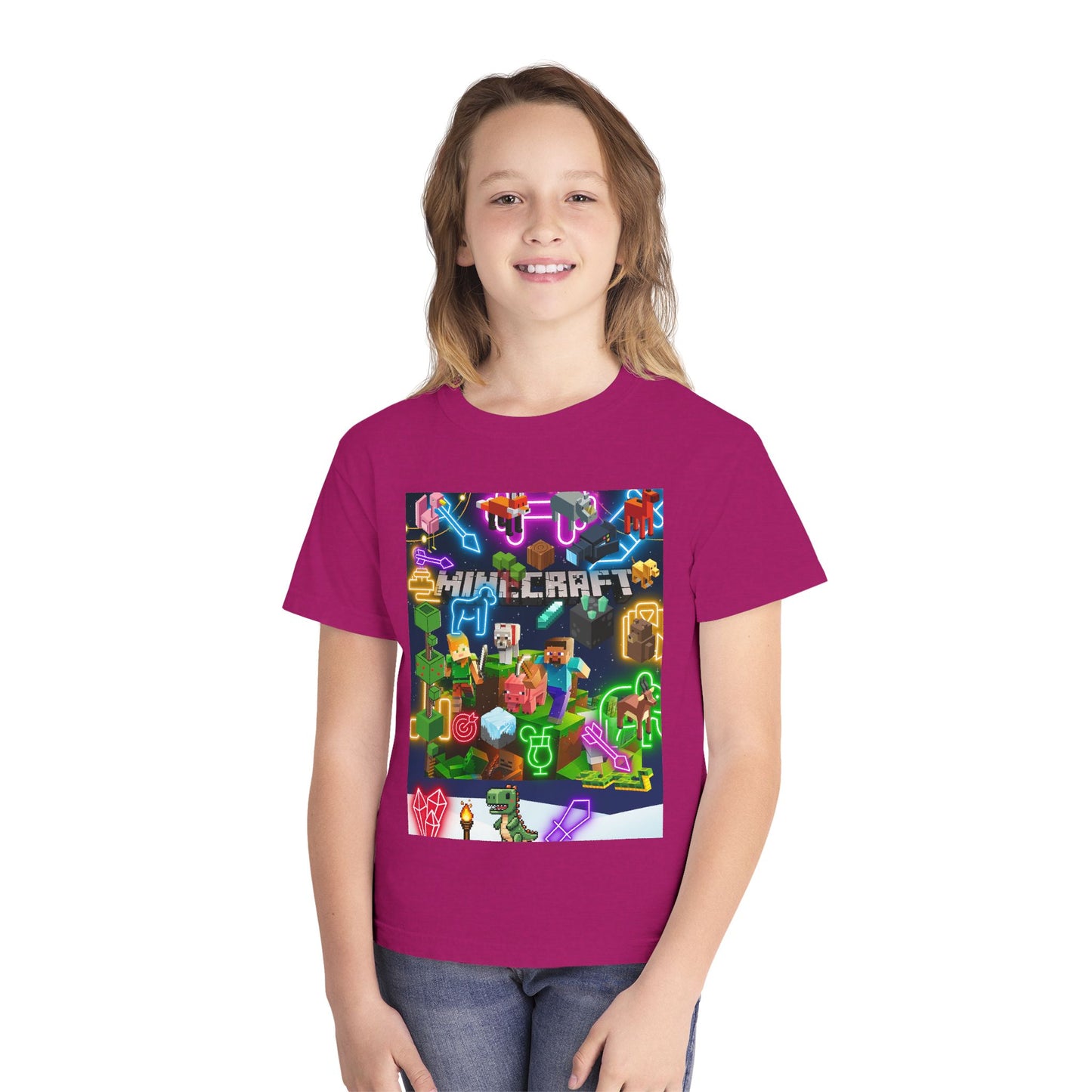 Minecraft & Roblox Neon Kids Tee — Youth Gaming Graphic Shirt
