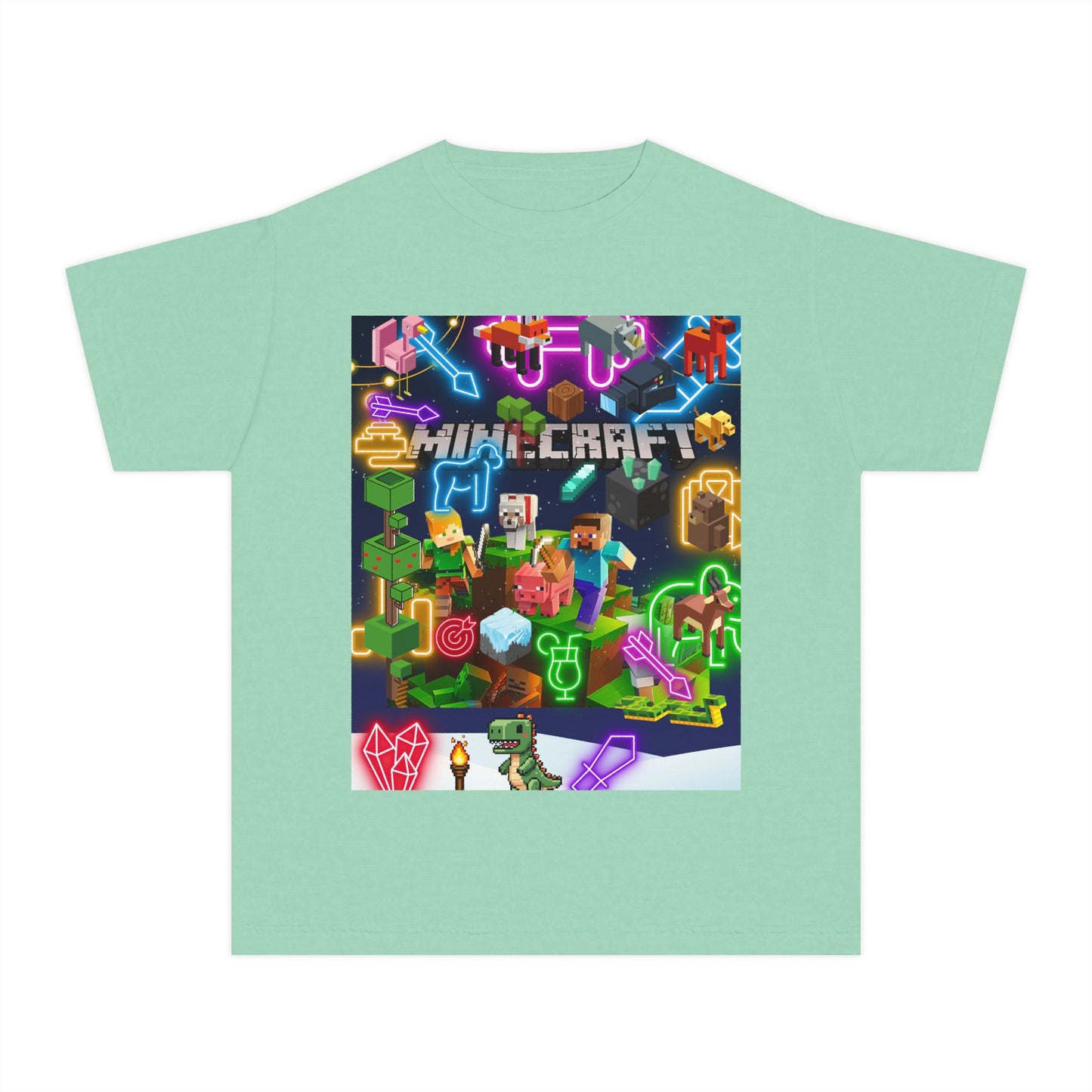 Minecraft & Roblox Neon Kids Tee — Youth Gaming Graphic Shirt