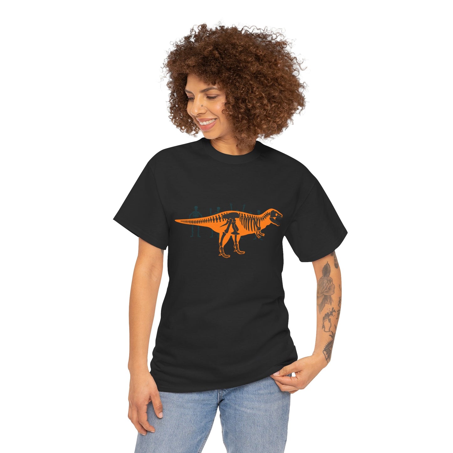 Dinosaur Graphic Tee — Retro Neon T-Rex & Skeleton Shirt