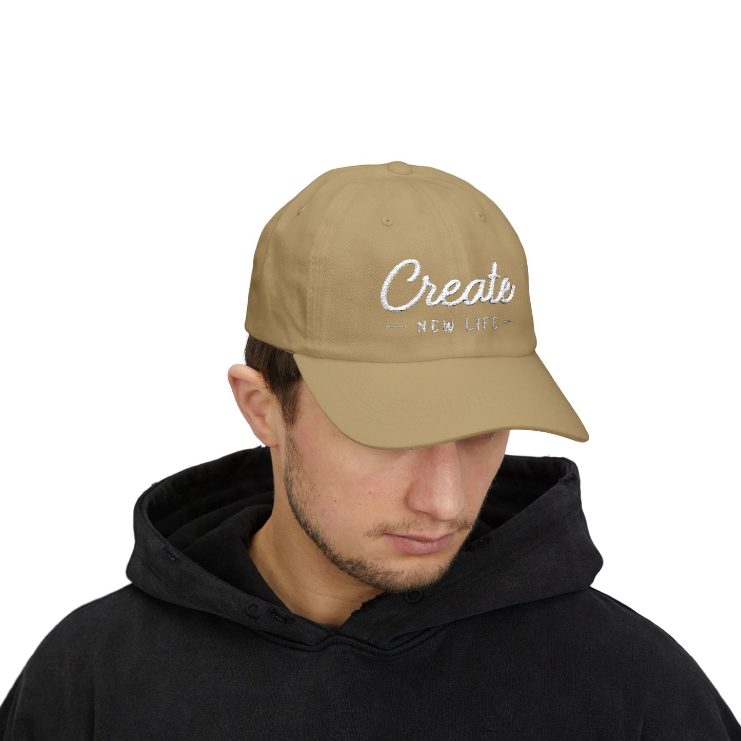 Create New Life — Embroidered White Baseball Cap for Regular Use
