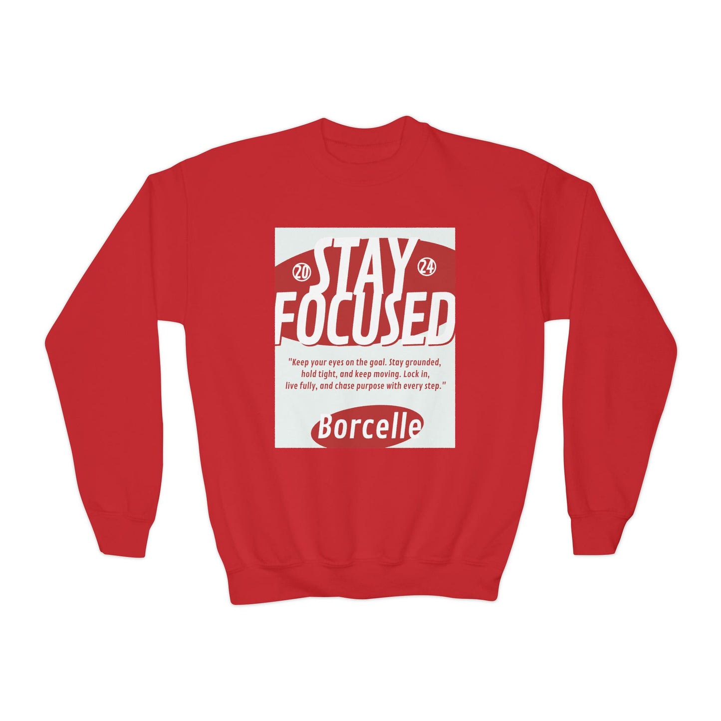 Youth Crewneck Sweatshirt — Stay Focused / Never Give Up Motivational Sweatshirt