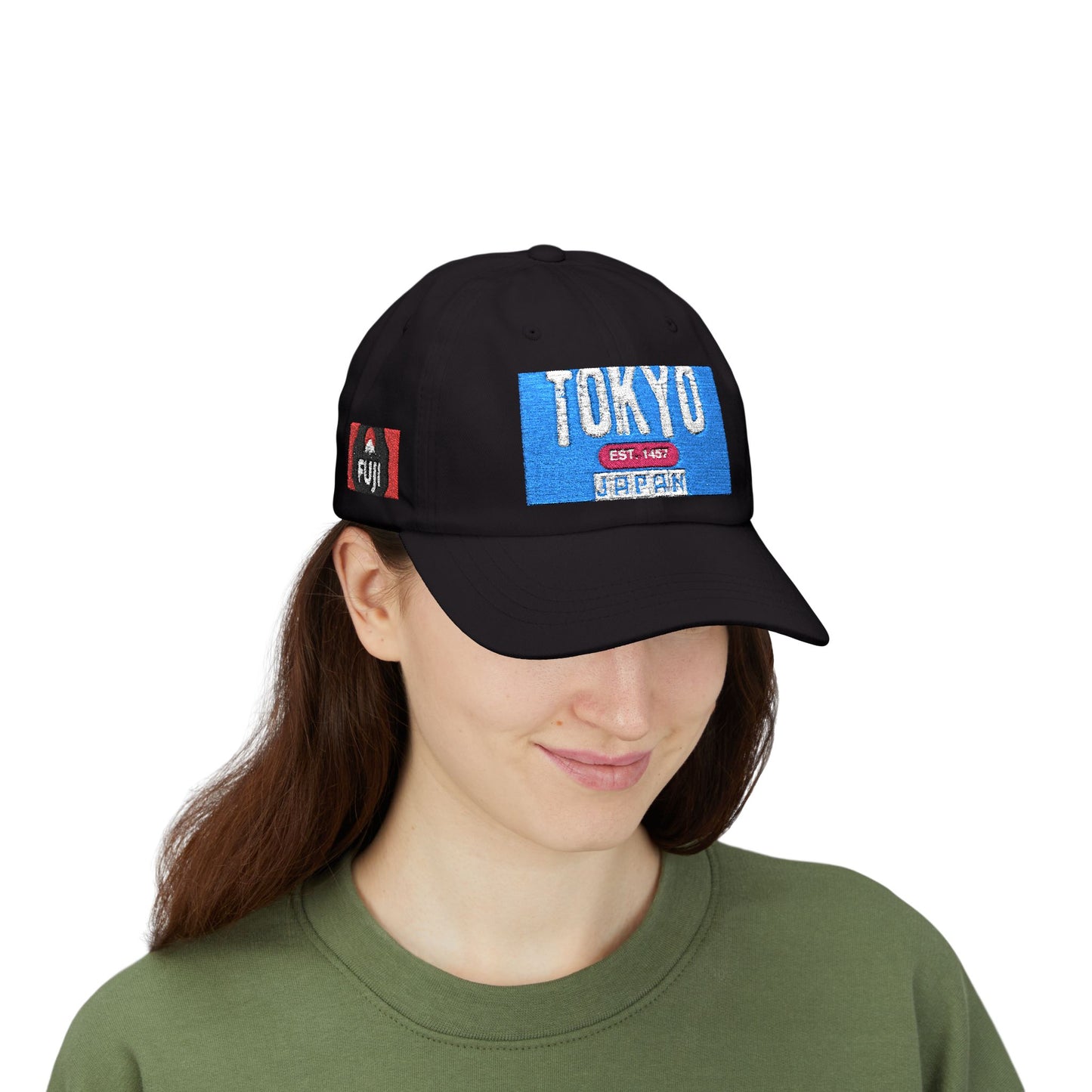 Tokyo Retro Patch Dad Cap – White Embroidered Travel Baseball Hat