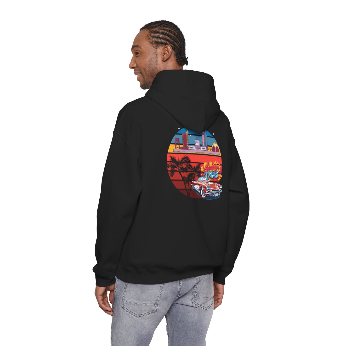 Los Angeles Retro Surf Hoodie — Vintage Sunset Car & Palm Tree Sweatshirt