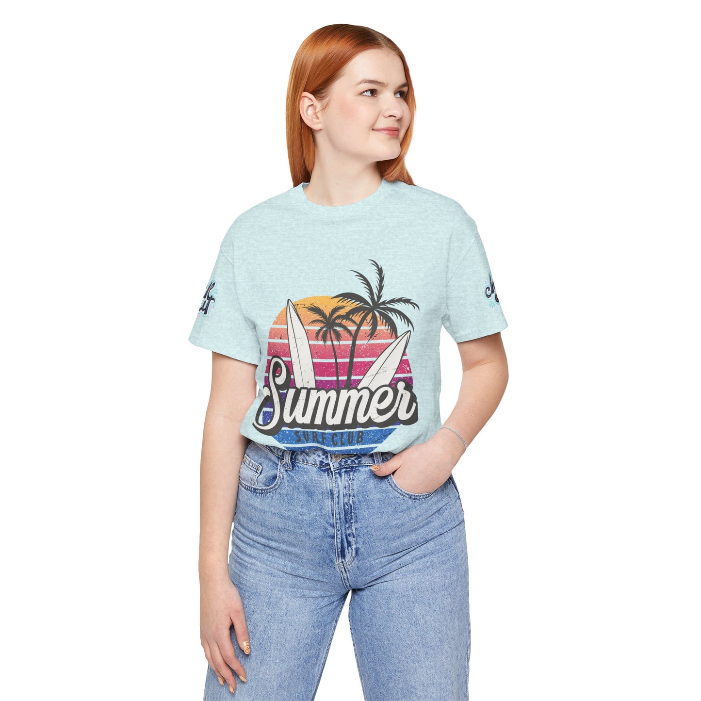 Summer Surf Tee – “Here Comes The Sun” Vintage Surfboard & Palm Graphic T-Shirt