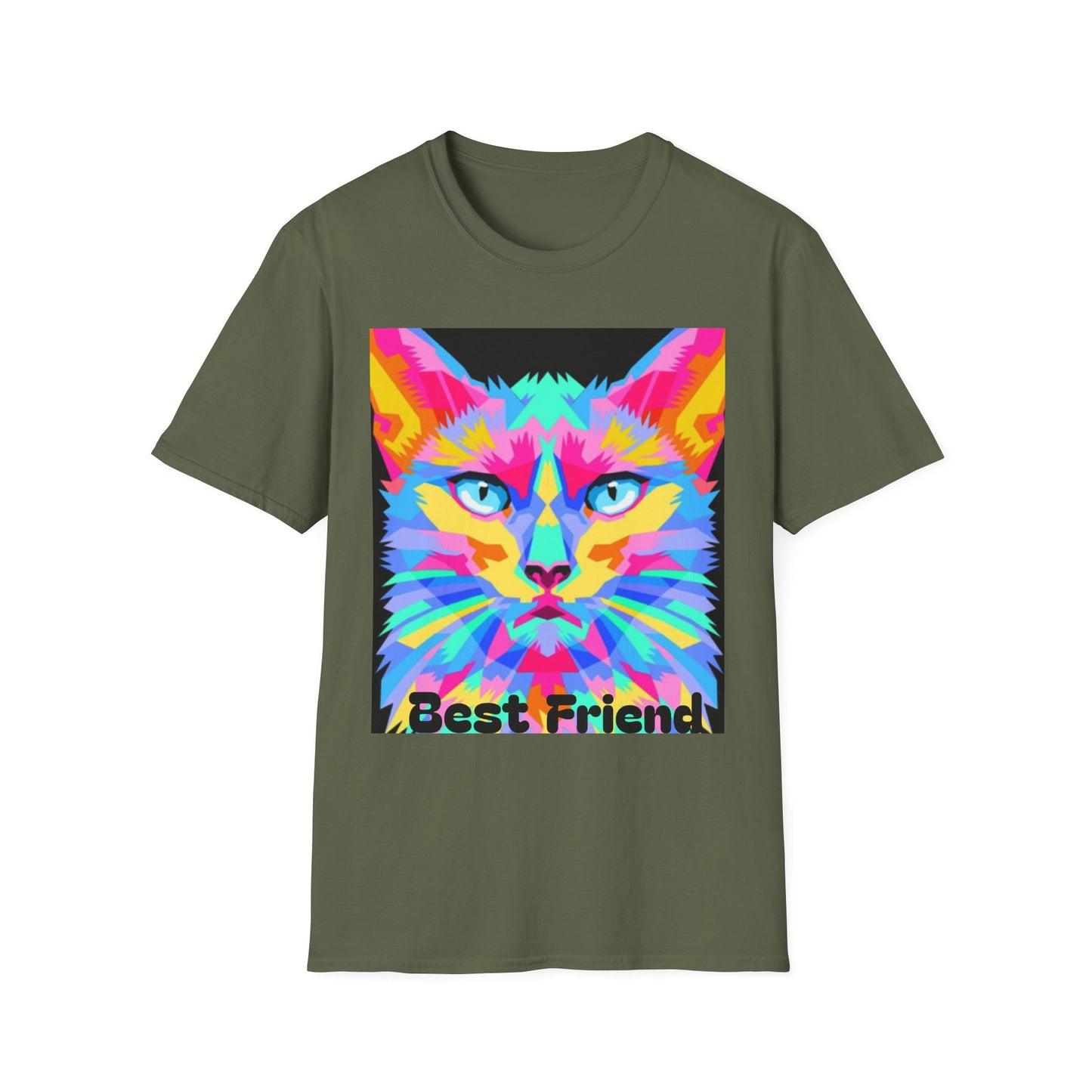 Colorful Pop Art Cat T-Shirt — "Best Friend" Graphic Tee