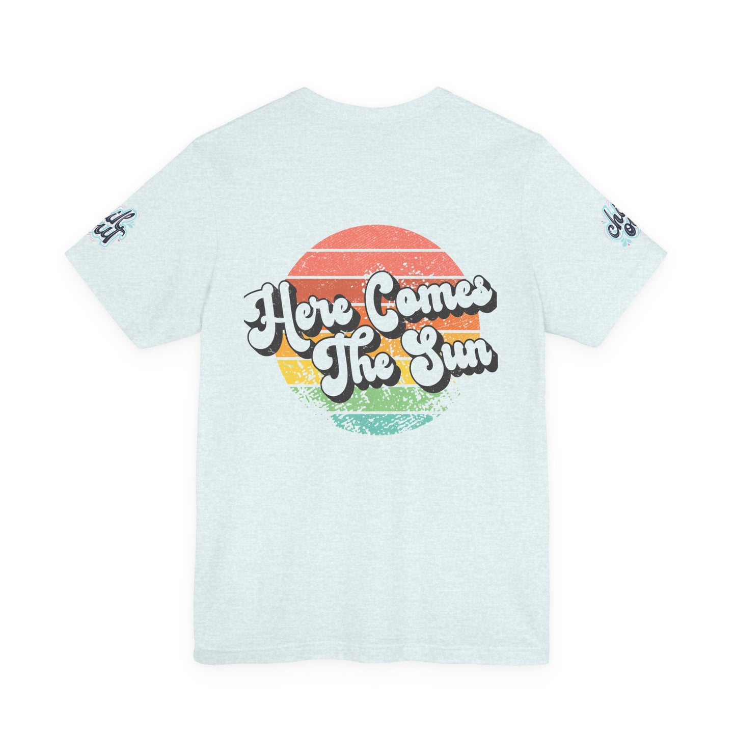 Summer Surf Tee – “Here Comes The Sun” Vintage Surfboard & Palm Graphic T-Shirt