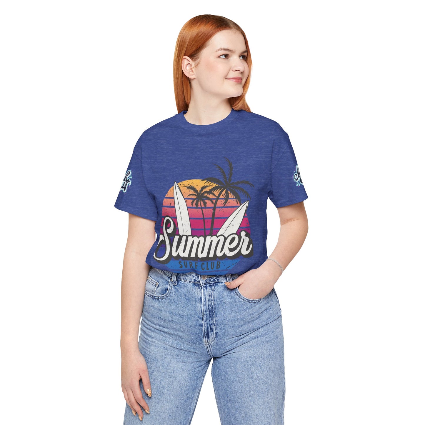 Summer Surf Tee – “Here Comes The Sun” Vintage Surfboard & Palm Graphic T-Shirt