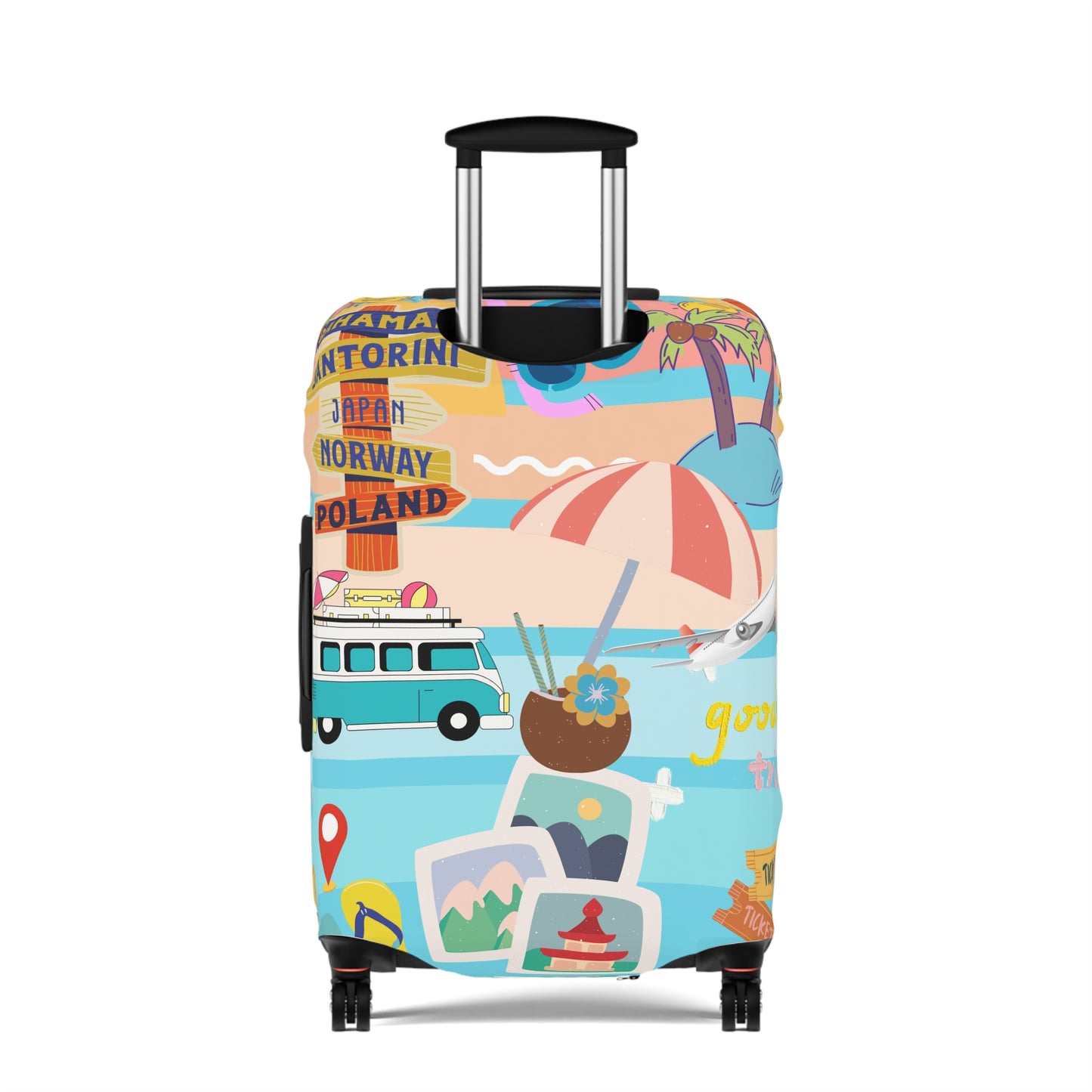 Luggage Cover - Retro Beach Travel Print (Van, Umbrella, Seaside Icons)