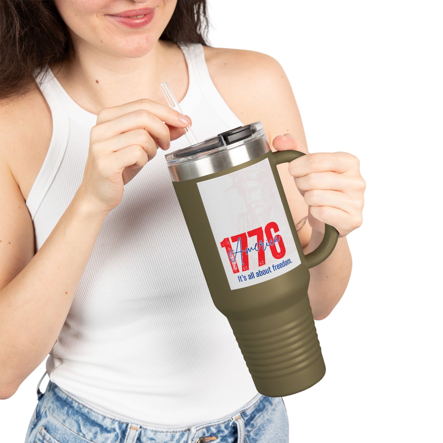40oz Insulated Travel Mug — American Flag Patriotic Stainless Steel Tumbler