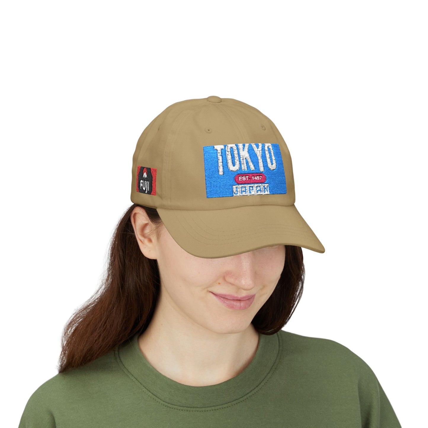 Tokyo Retro Patch Dad Cap – White Embroidered Travel Baseball Hat