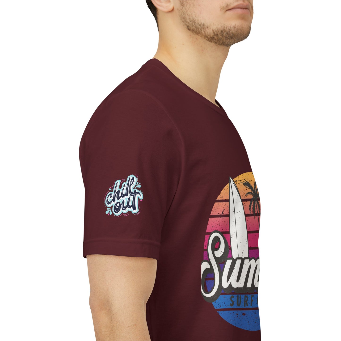 Summer Surf Tee – “Here Comes The Sun” Vintage Surfboard & Palm Graphic T-Shirt