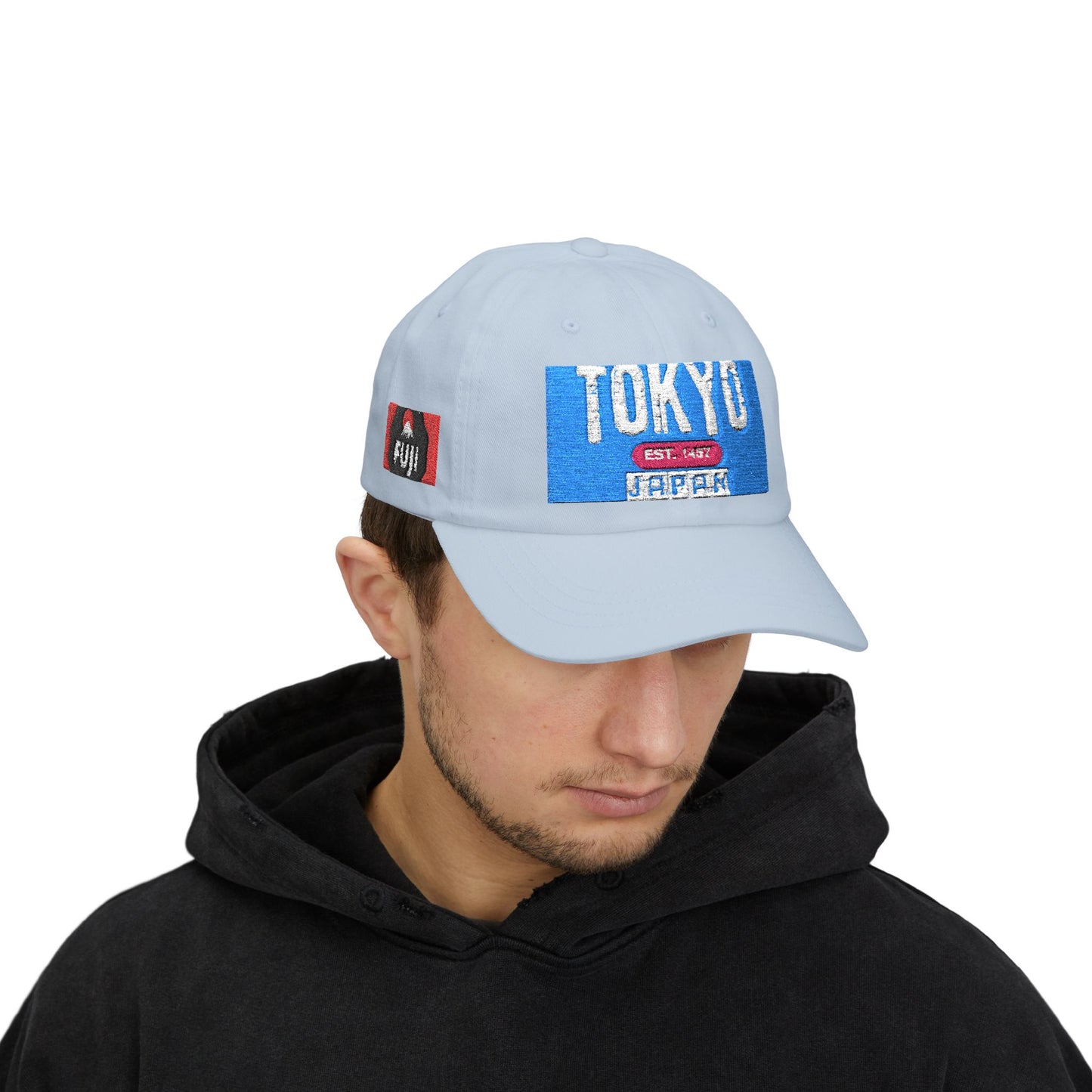 Tokyo Retro Patch Dad Cap – White Embroidered Travel Baseball Hat