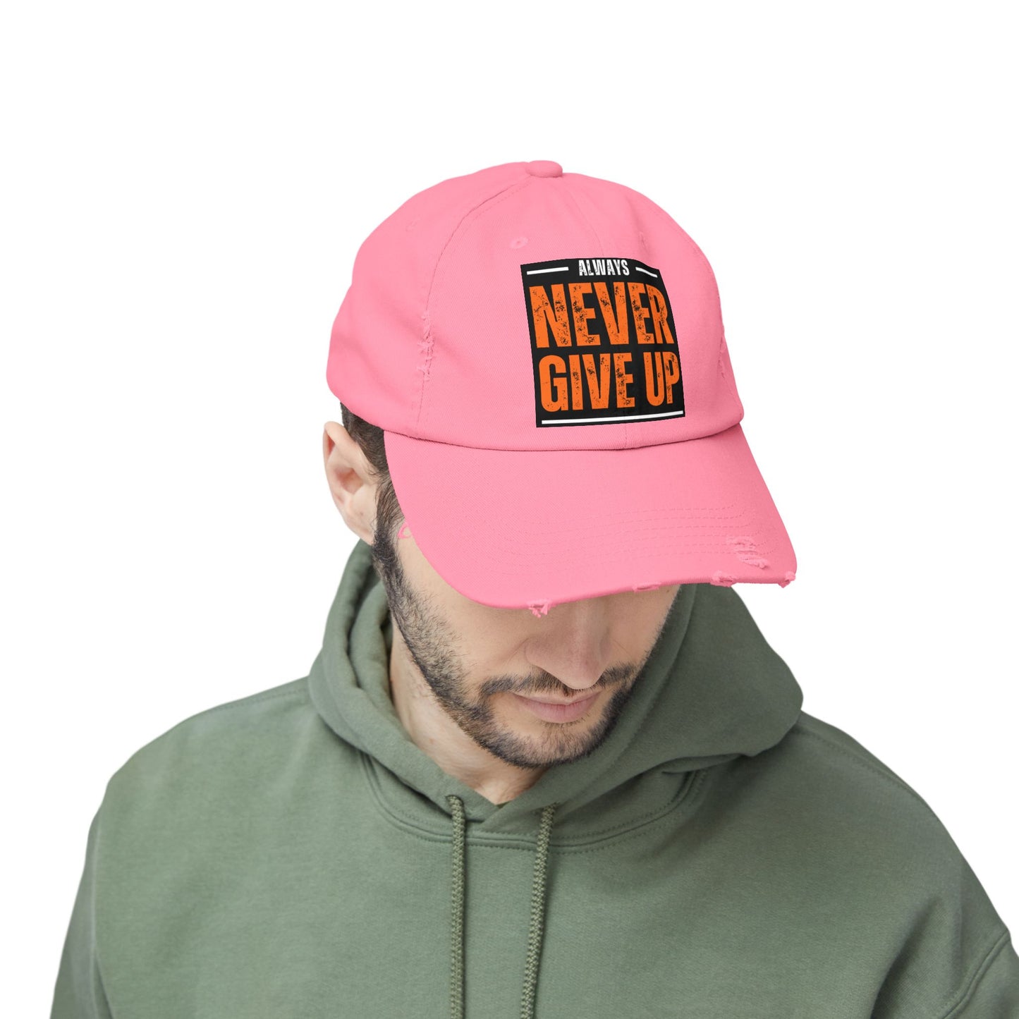 Never Give Up Distressed Cap — Motivational Baseball Hat